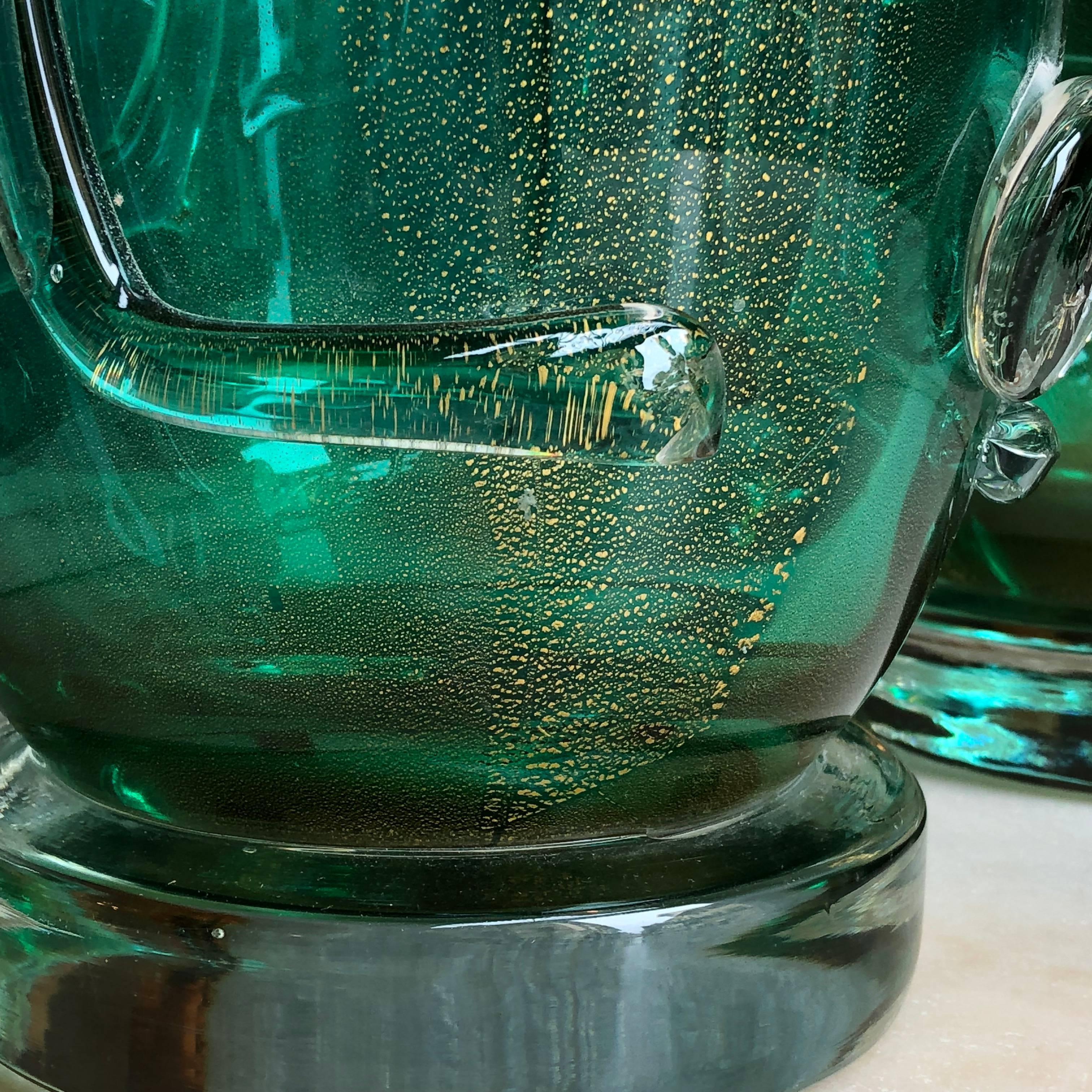 Late 20th Century Pair of Green Murano Glass Vases In Excellent Condition In Firenze, Tuscany