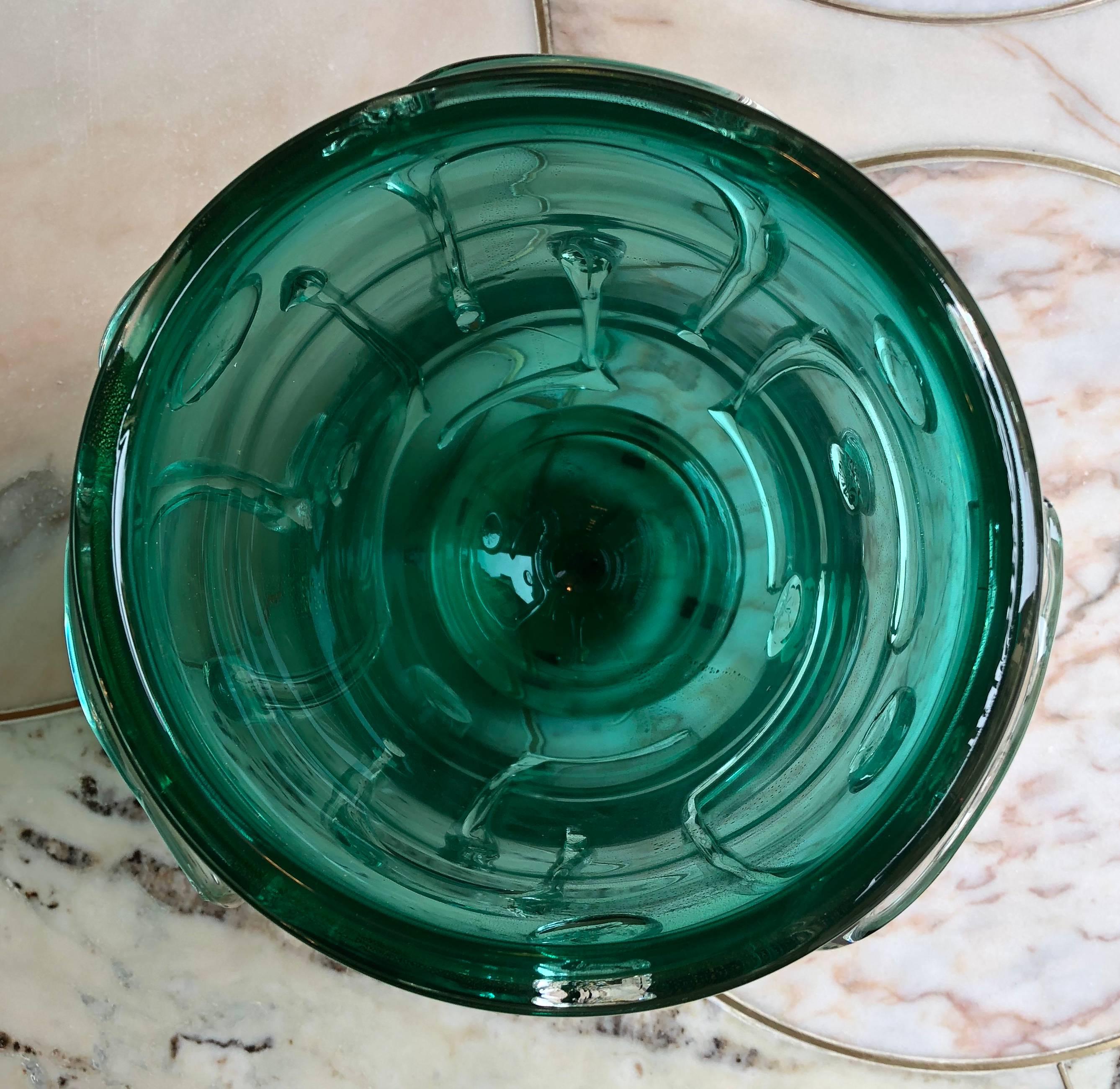 Late 20th Century Pair of Green Murano Glass Vases 2