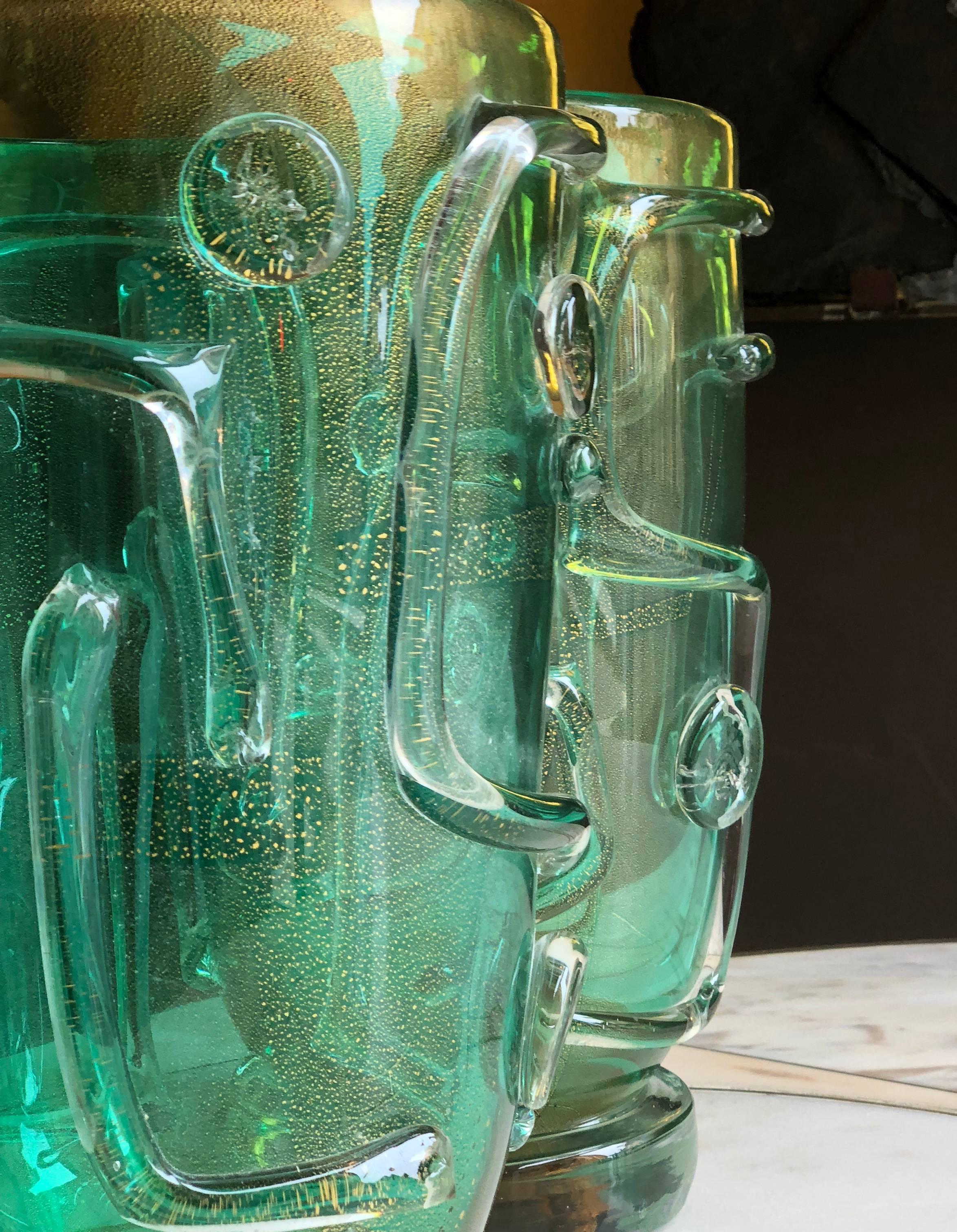 Late 20th Century Pair of Green Murano Glass Vases 4