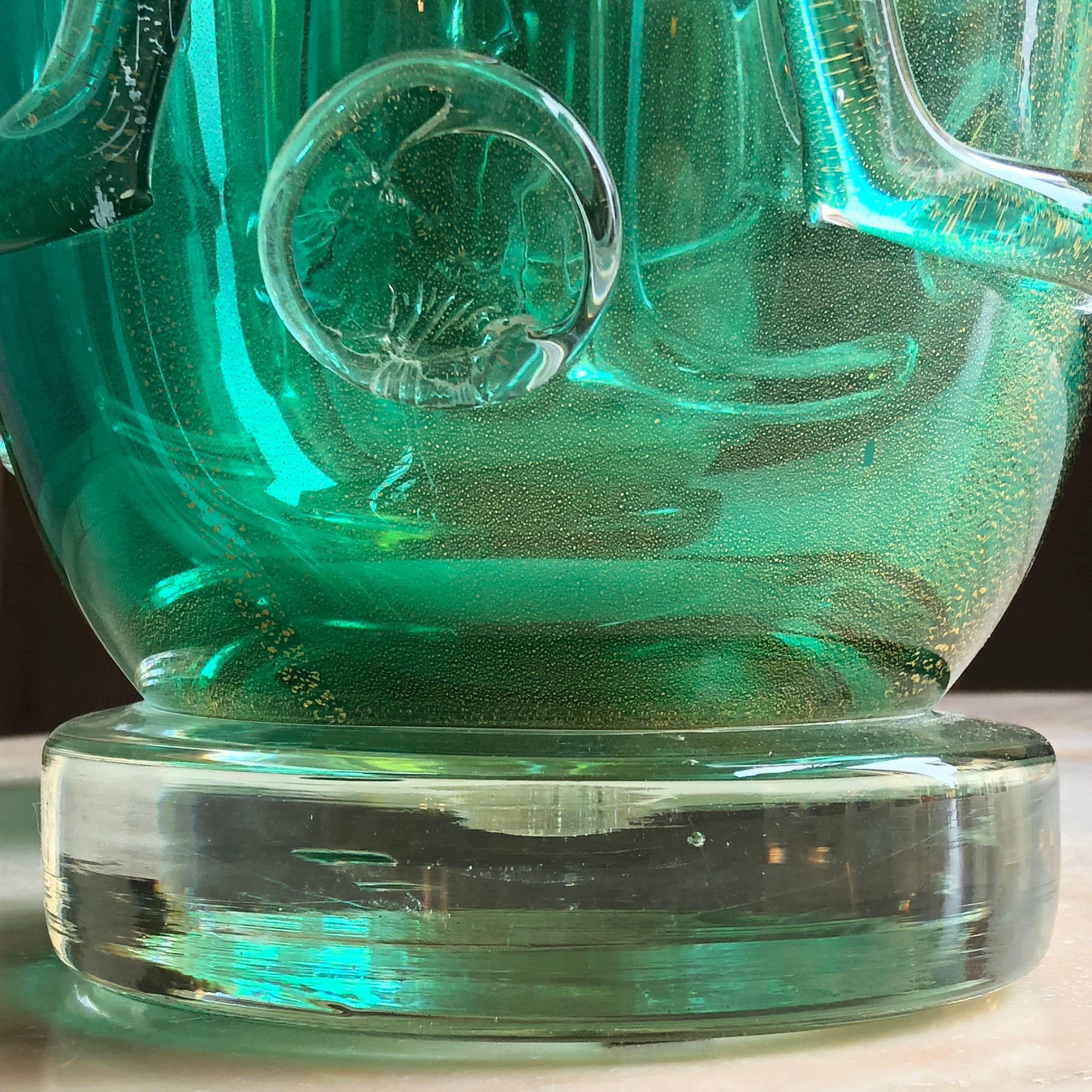 Italian Late 20th Century Pair of Green Murano Glass Vases