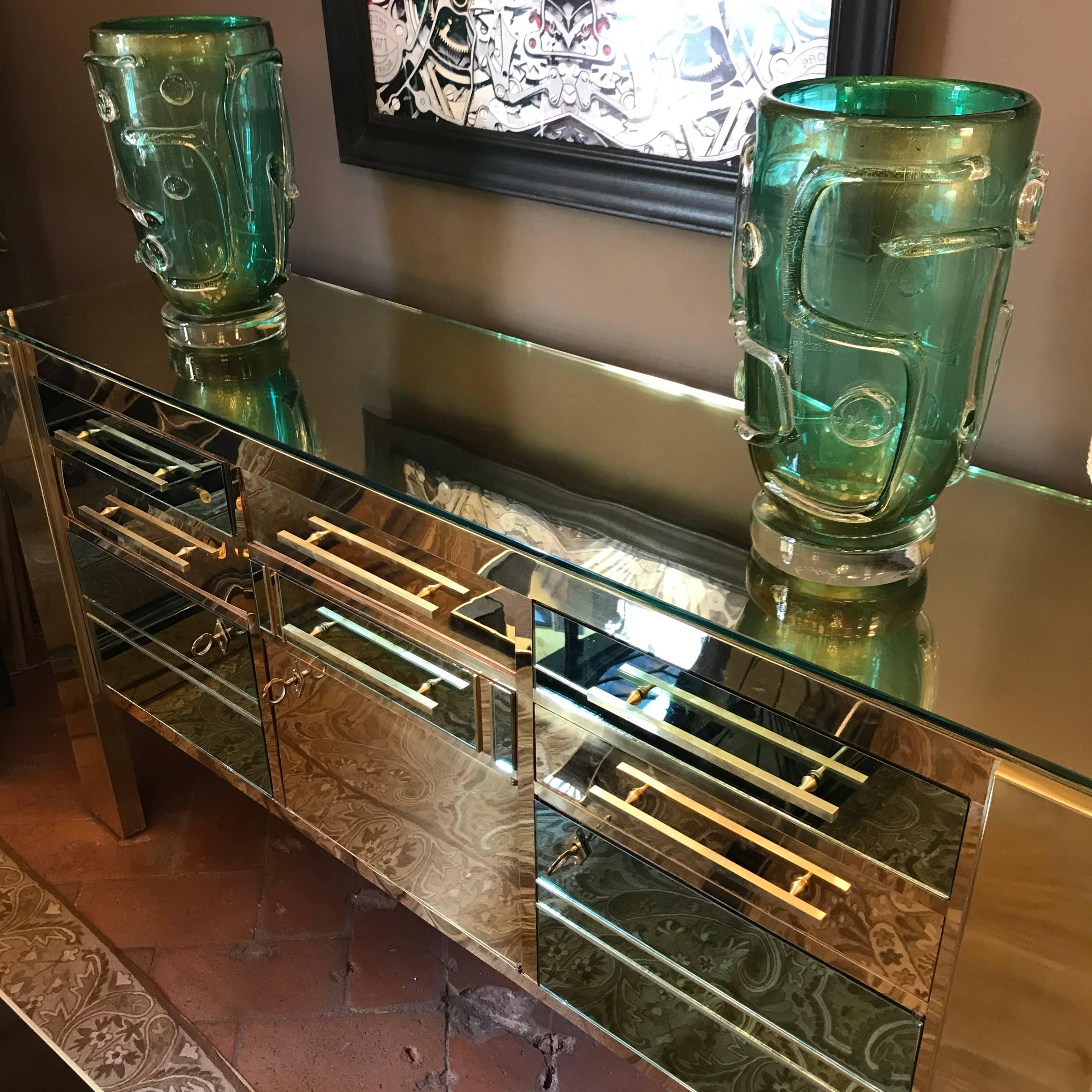 Late 20th Century Pair of Green Murano Glass Vases 5