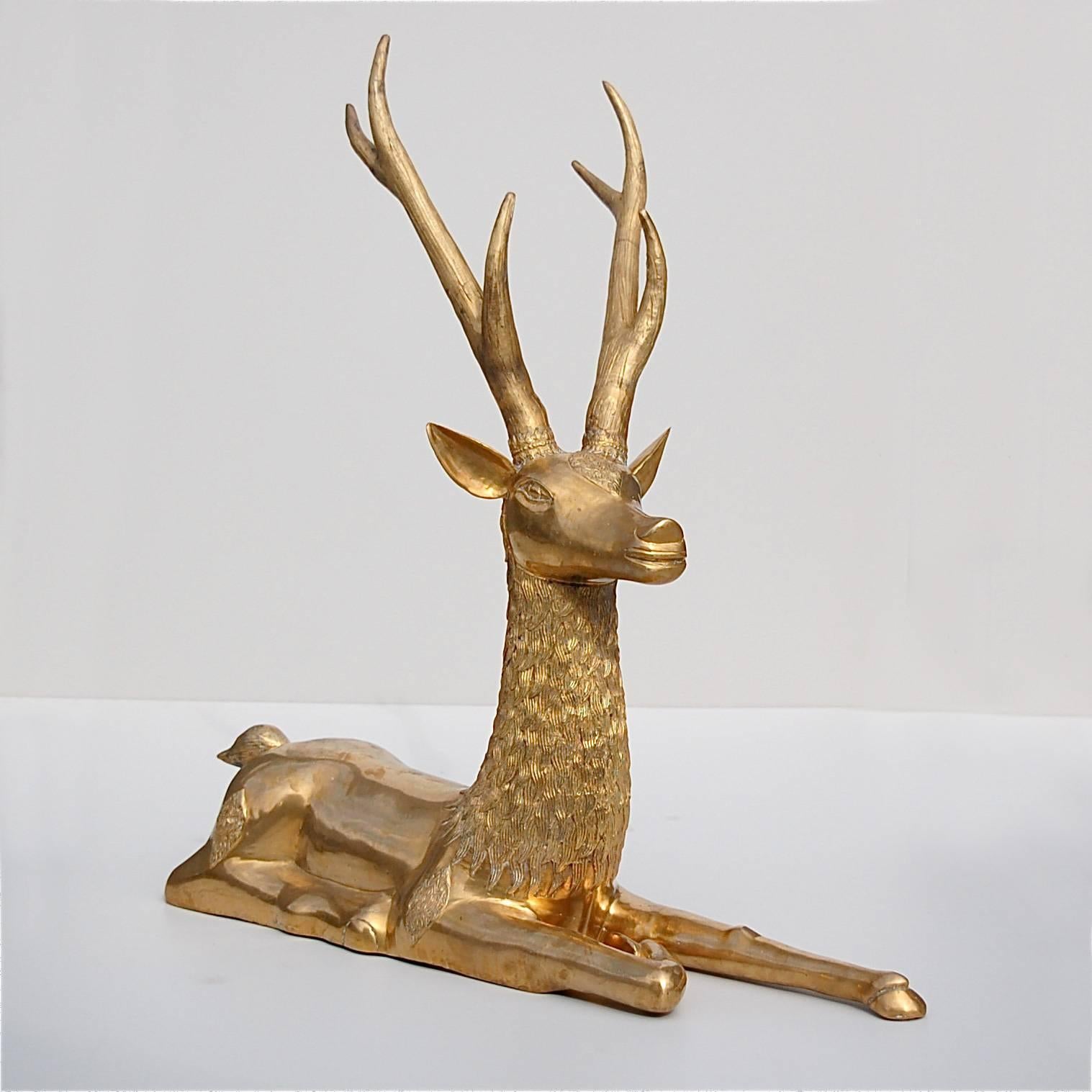 Hollywood Regency Large Brass Animal Floor Sculpture, Late 20th Century