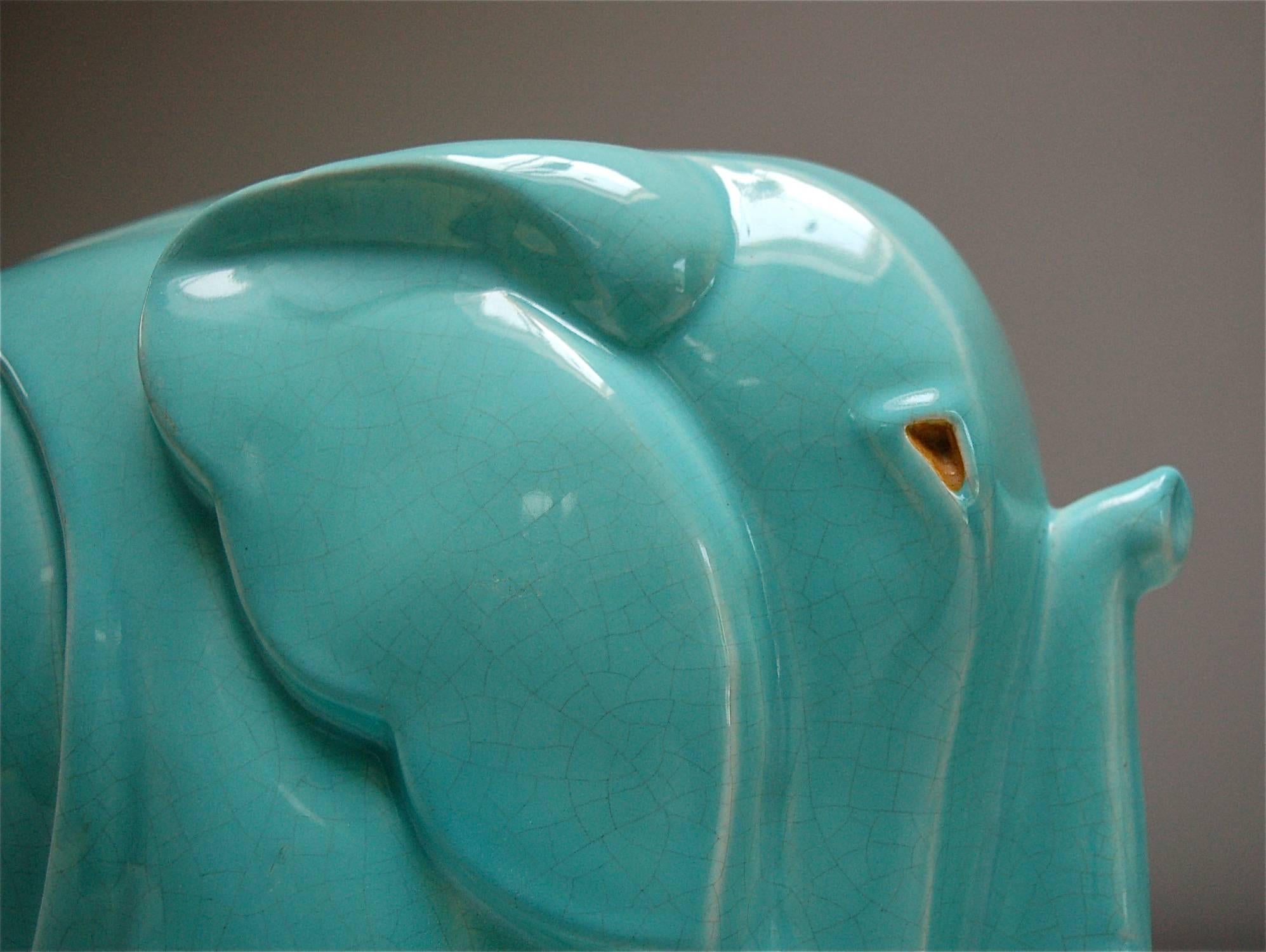 French Art Deco Crackle Glaze Ceramic Elephant by Charles Lemanceau, 1930s, France