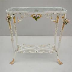 Romantic Tole Side Table with Floral Decorations, 1950s, France