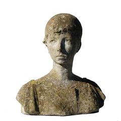 Weathered Garden Ornament or Statue of a Female Head, Signed by Artist