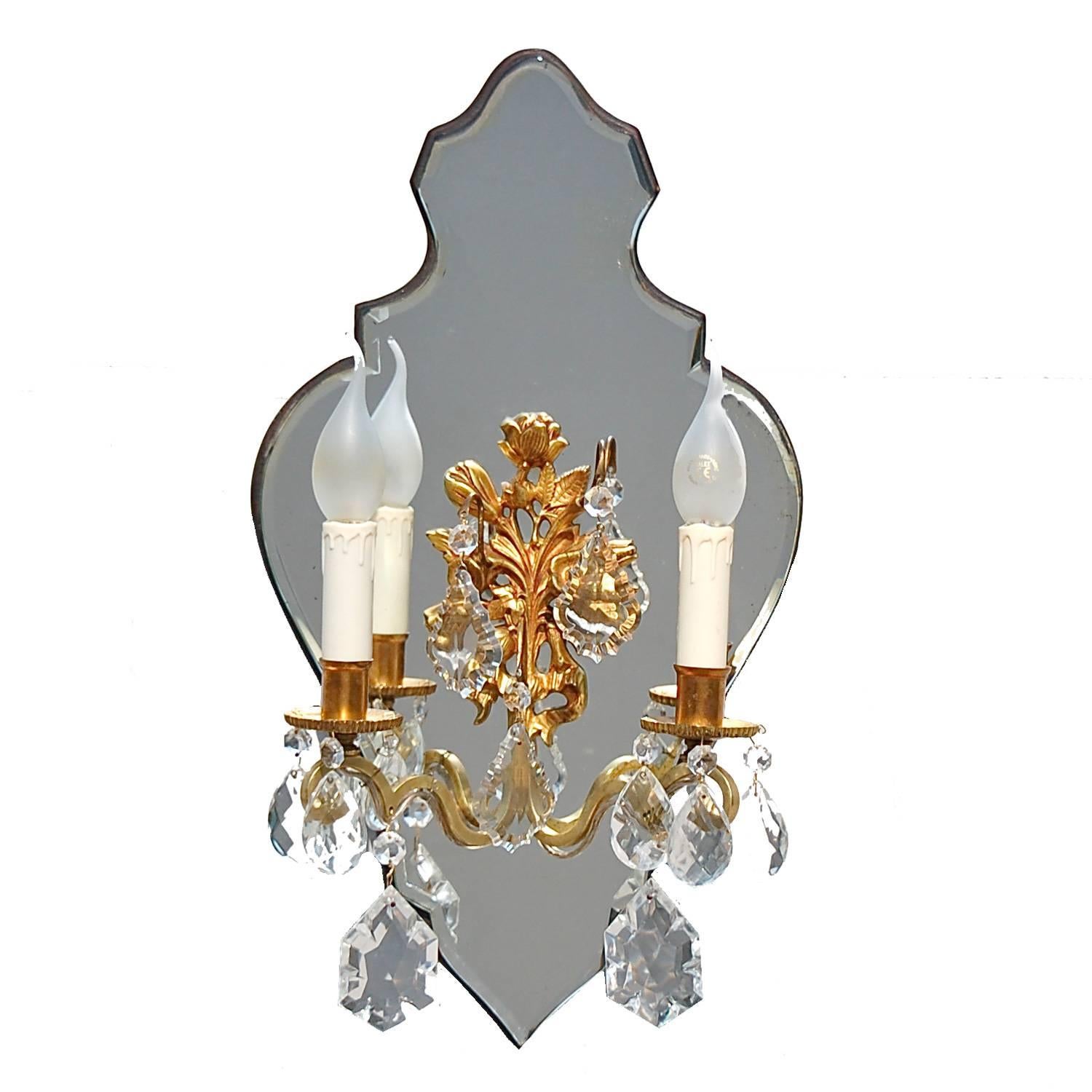 Candle Wall Sconce on Beveled Edged Mirror Backing, 1950s, France For Sale