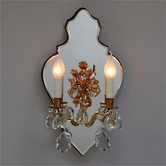 Candle Wall Sconce on Beveled Edged Mirror Backing, 1950s, France