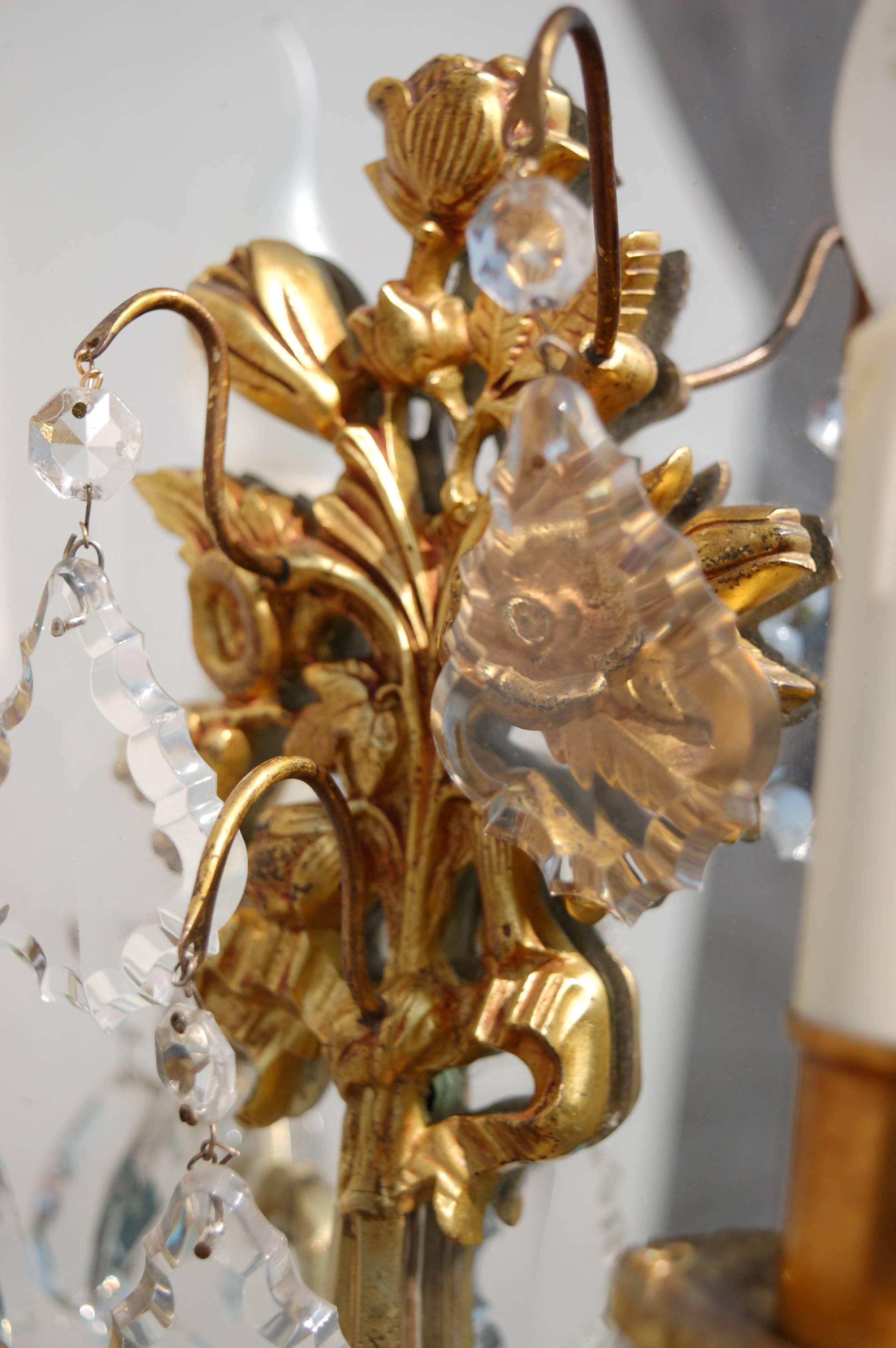 French Candle Wall Sconce on Beveled Edged Mirror Backing, 1950s, France For Sale