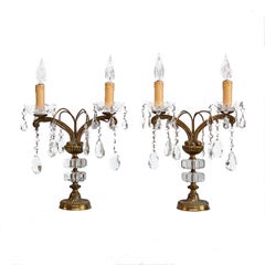 Pair of Candlestick Table Lamps with Usual Crystal Detail, 1950s France