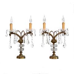 Pair of Candlestick Table Lamps with Usual Crystal Detail, 1950s, France 3