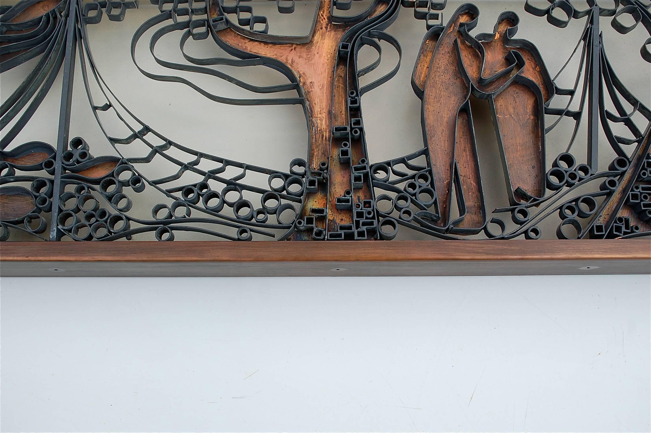 Signed Metal Wall Sculpture by German Artist Ferdi Walther, 1976 For Sale 1