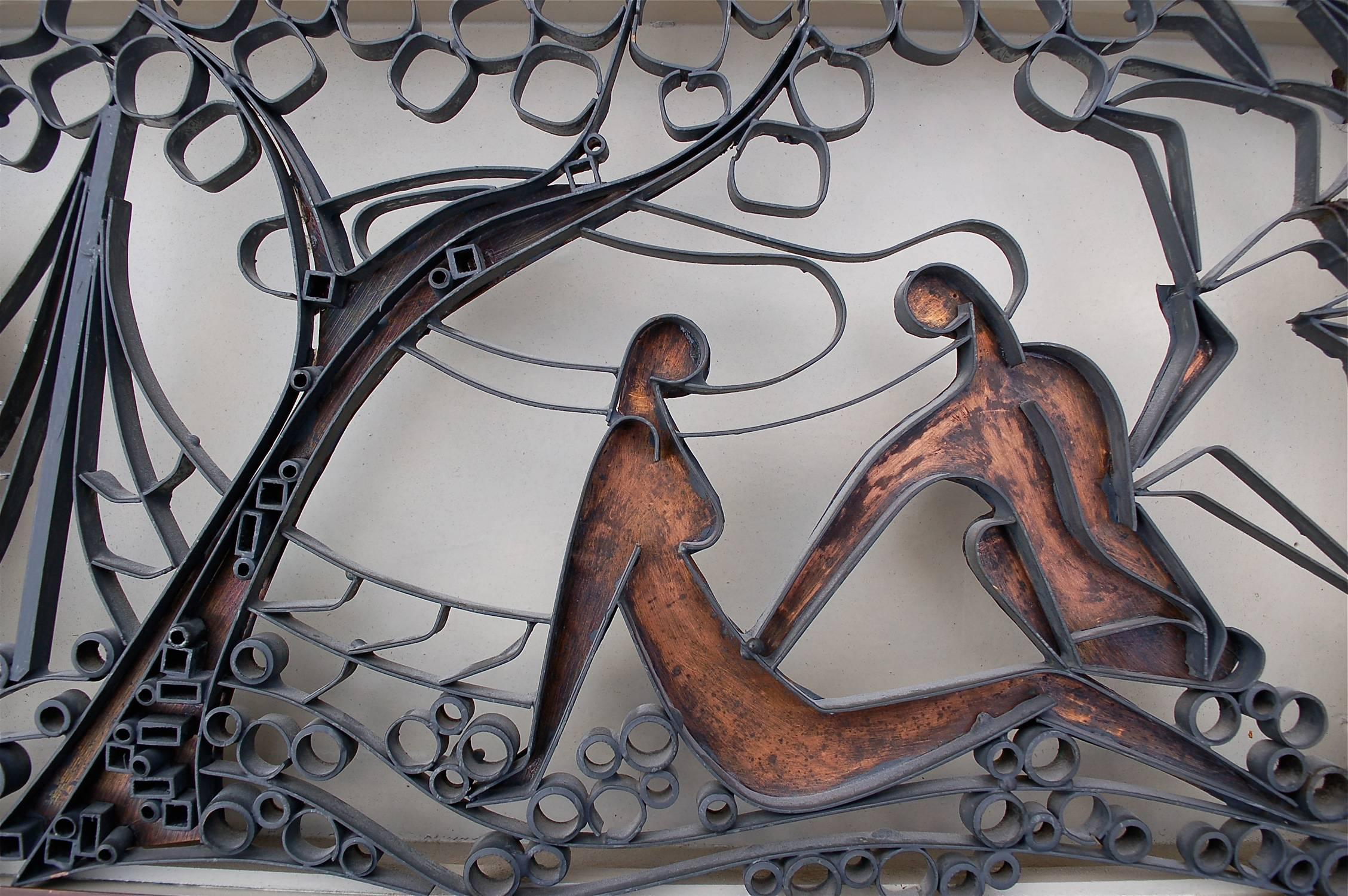 Late 20th Century Signed Metal Wall Sculpture by German Artist Ferdi Walther, 1976 For Sale