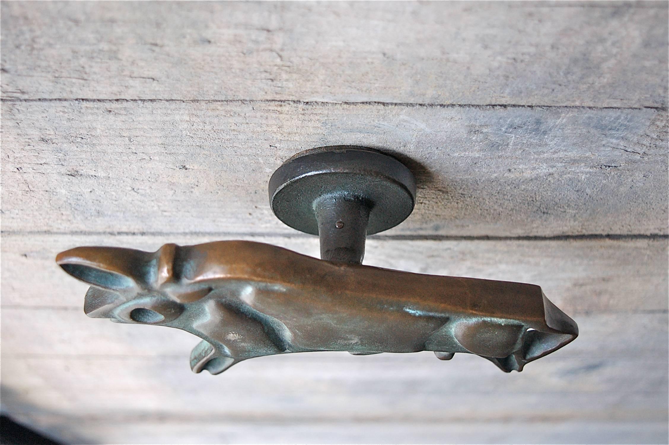 Mid-Century Modern Bronze Push and Pull Door Handle in Shape of Bull, circa 1960s Belgium