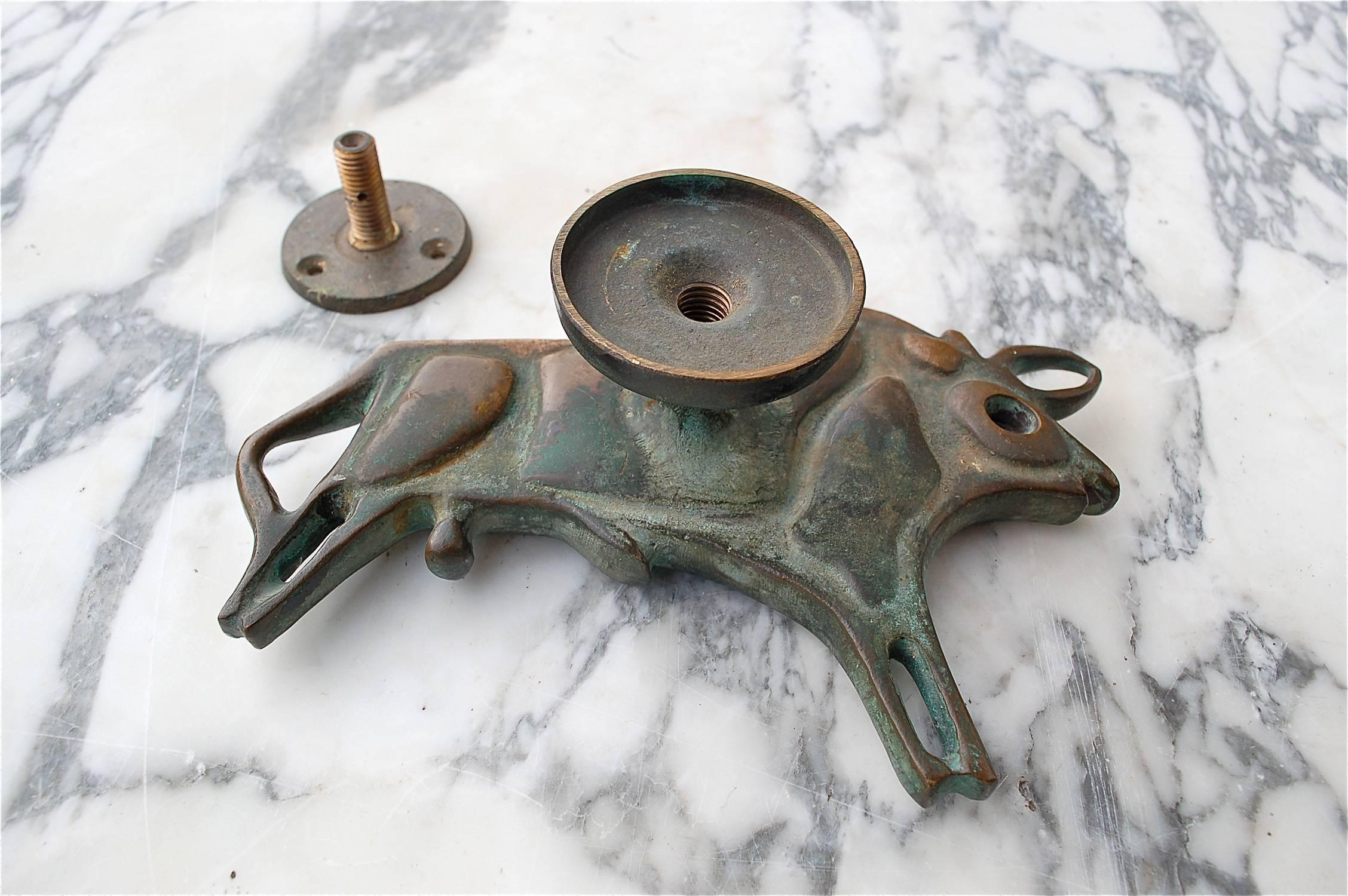 20th Century Bronze Push and Pull Door Handle in Shape of Bull, circa 1960s Belgium