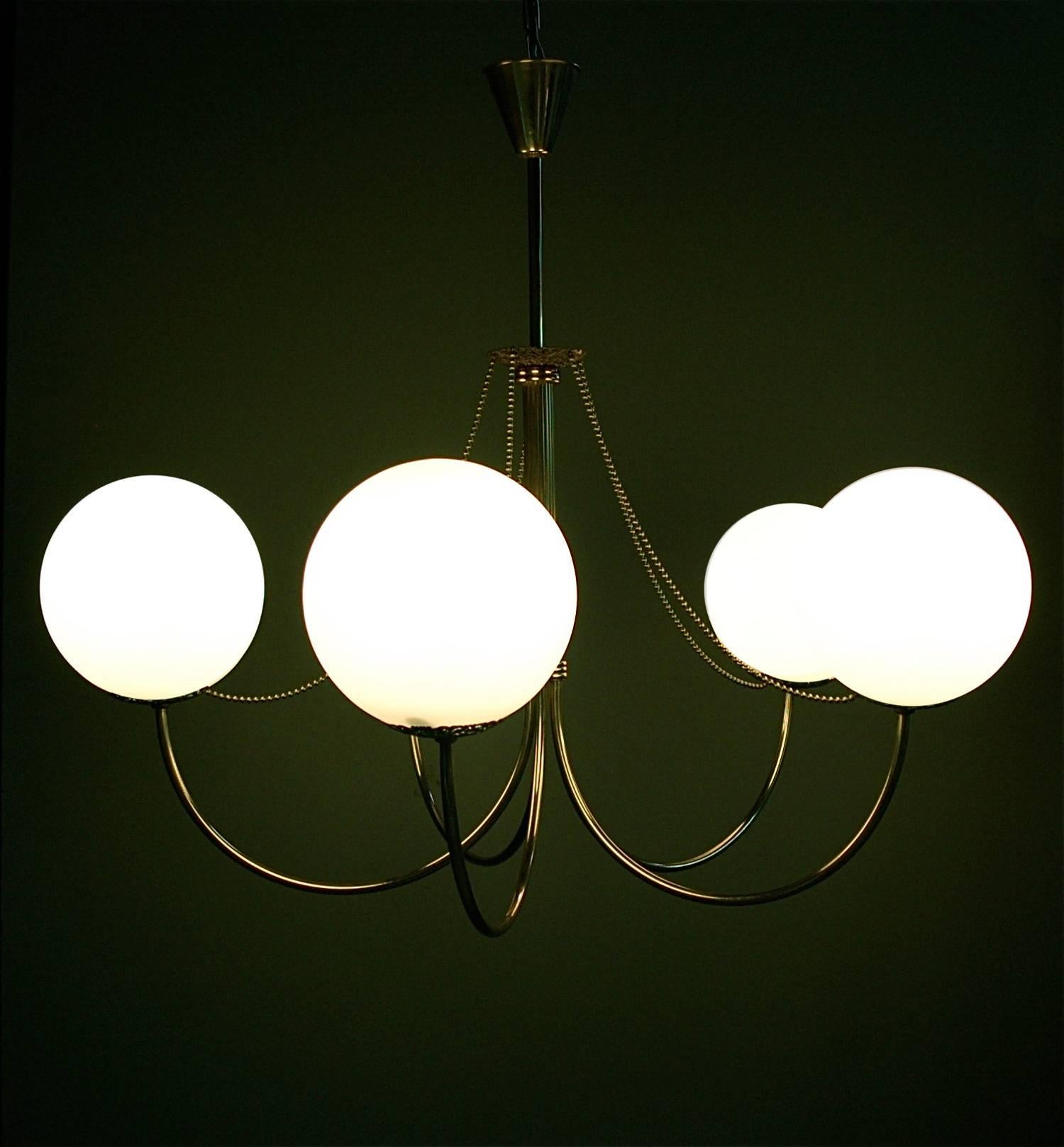 Opaline and Brass Bistro Style Lamp, 1930s 1