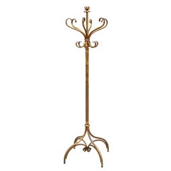 Gold Metal Coat Stand with Double Hook Branches, 1960s, Italy