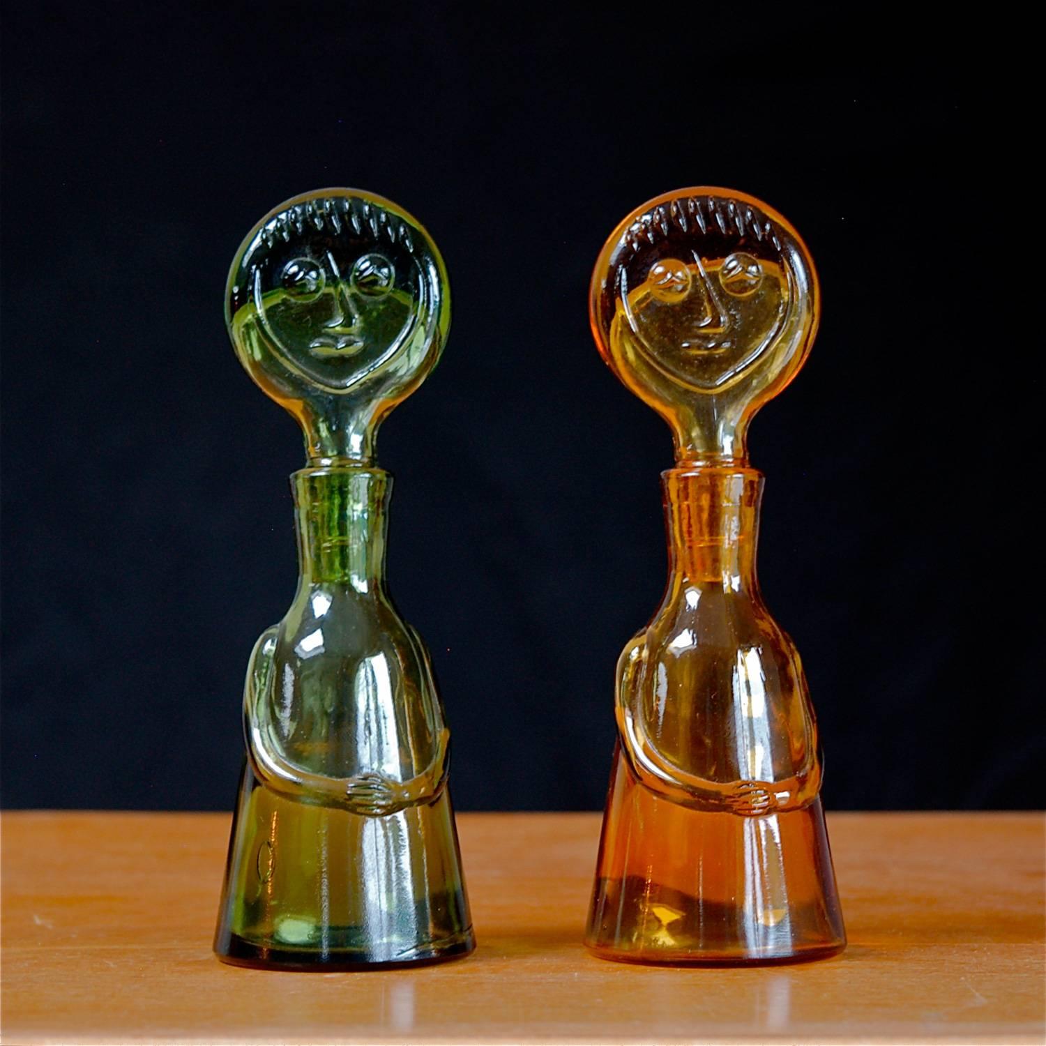 Mid-Century Modern Two Mini Erik Hoglund People Bottles for Kosta Boda, Mid-20th Century, Sweden
