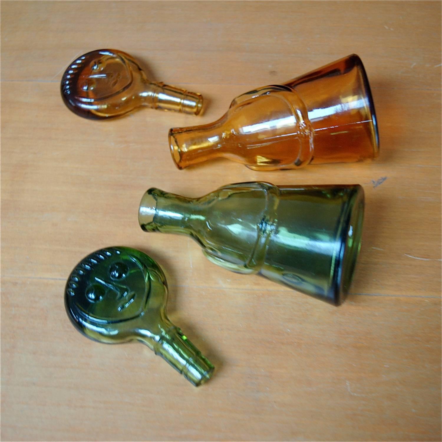 Two Mini Erik Hoglund People Bottles for Kosta Boda, Mid-20th Century, Sweden 1
