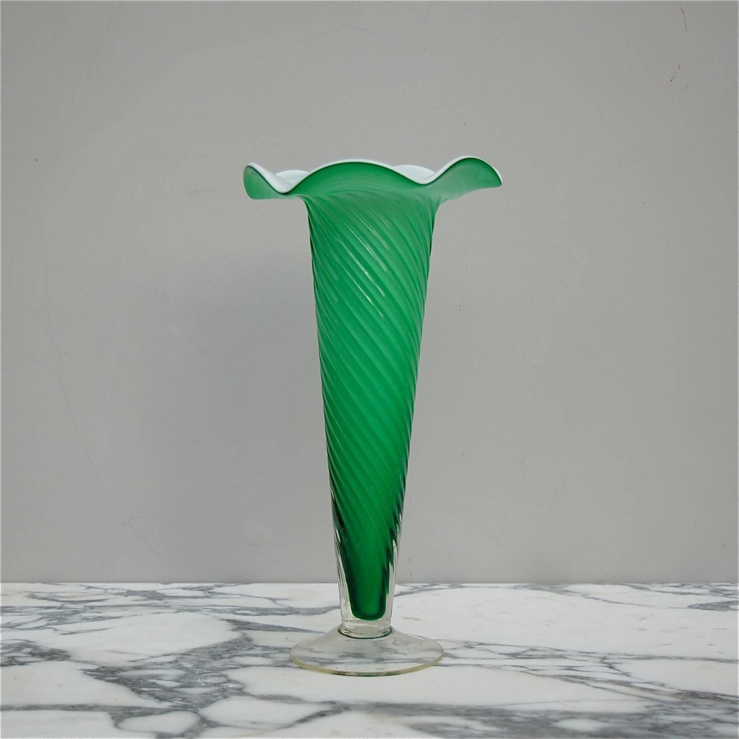 Mid-Century Modern Collection of Five Opaline and Murano Glass Vases, Italy, circa 1950s For Sale