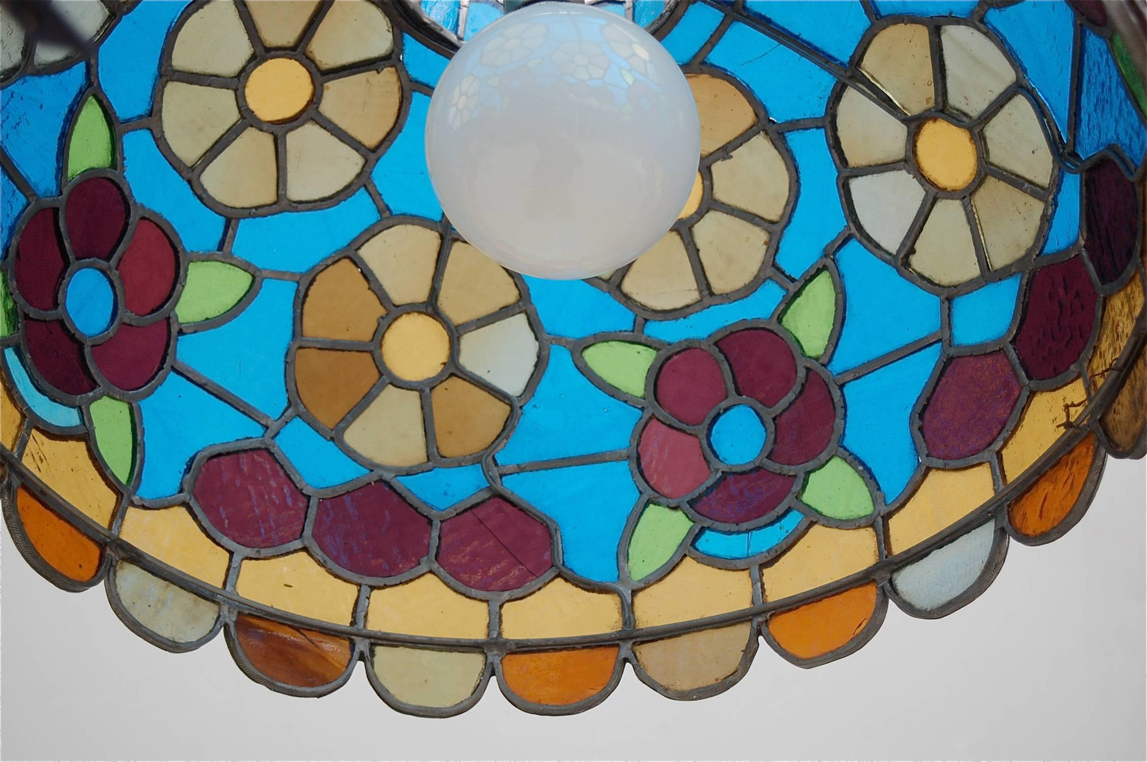 Handcrafted Stained Glass Pendant Lamp, Late 20th Century, Germany For Sale 1