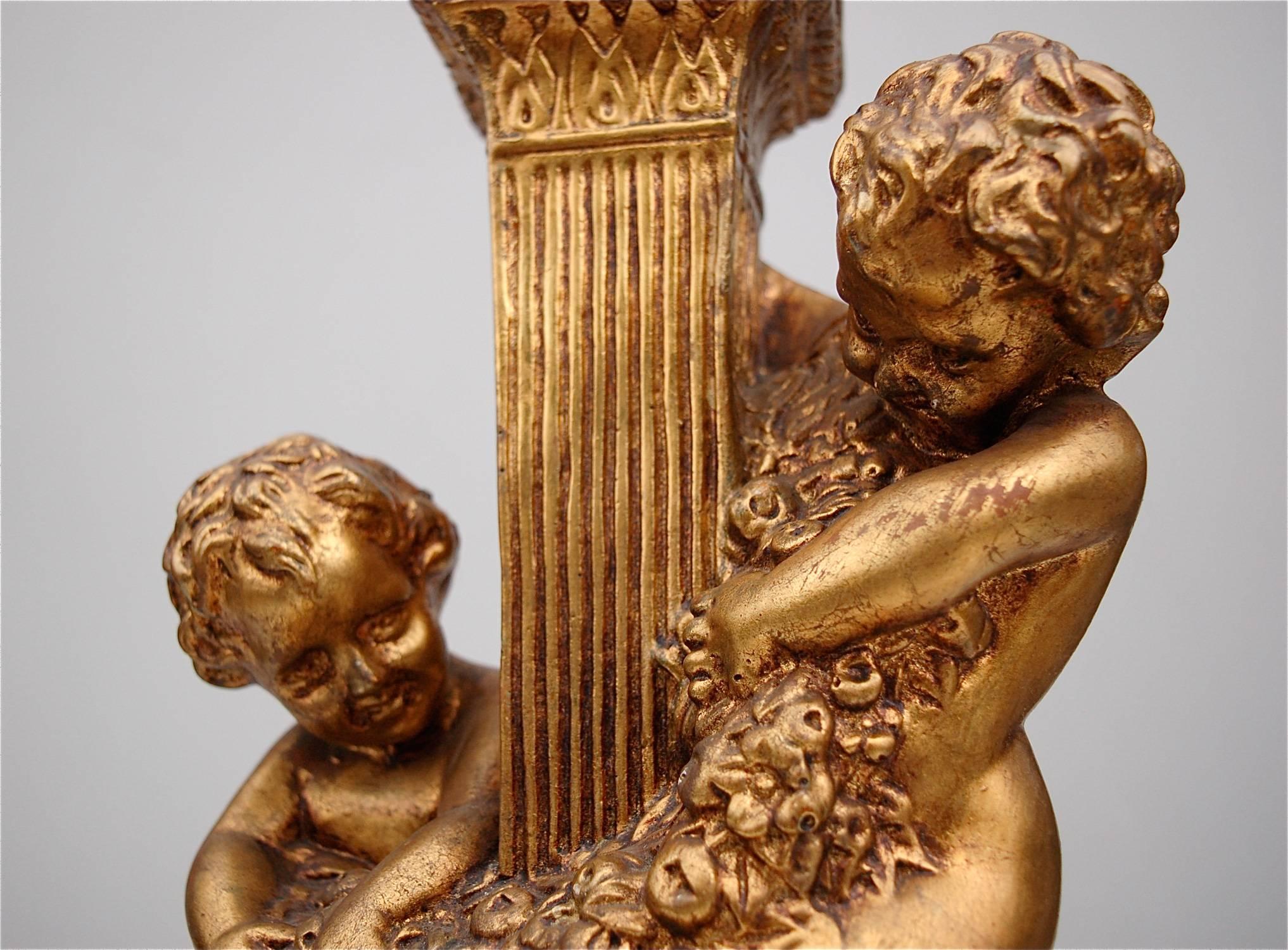 Neoclassical Gilded Pillar Candleholder, Late 20th Century, Italy In Good Condition For Sale In Noorderwijk, BE