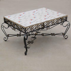 Wrought Metal Coffee Table with Mosaic Tiled Top, 1970s, France