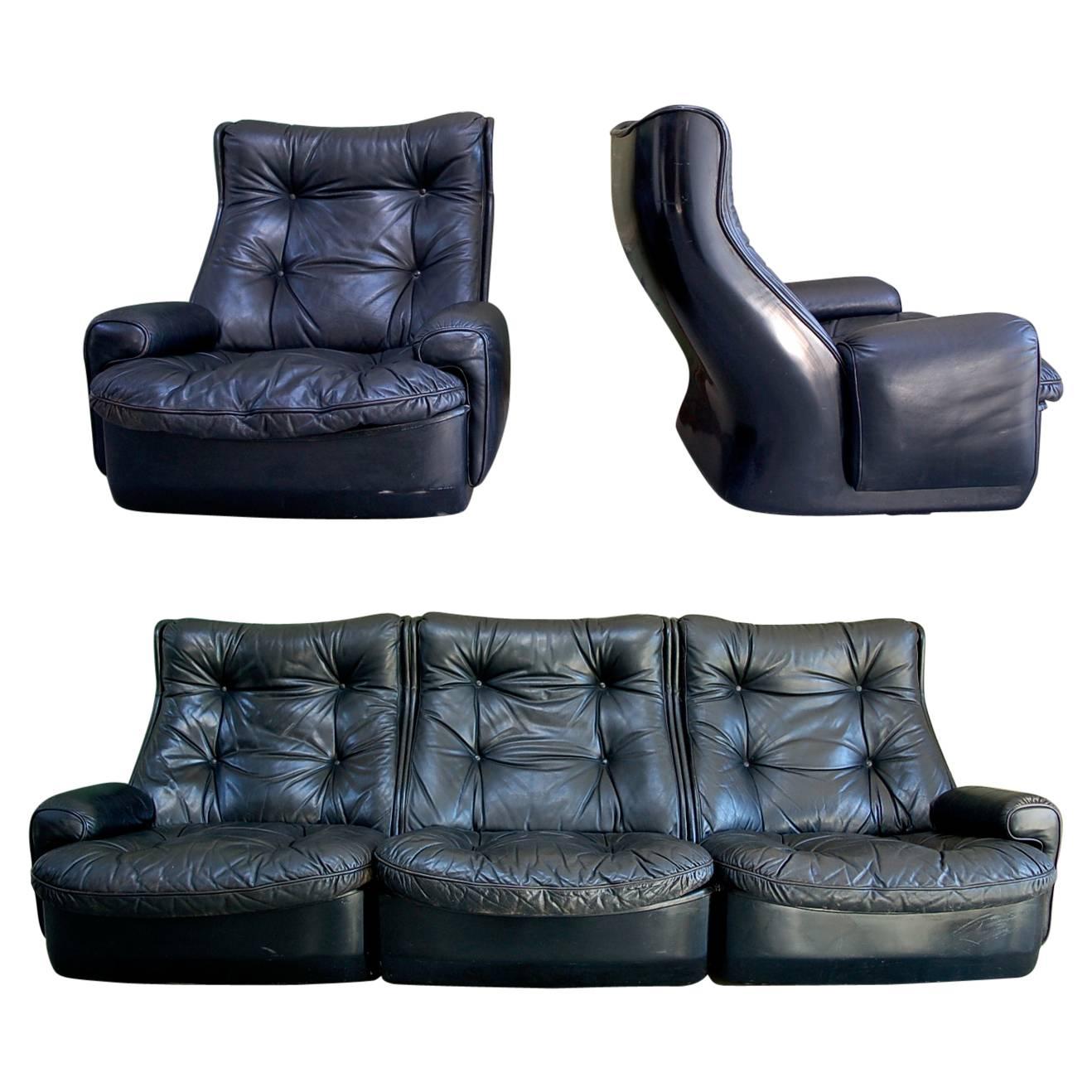 Modular Leather Lounge Set by Airborne International, circa 1970s For Sale