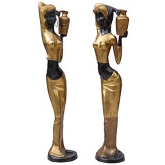 Vintage Floor Sculptures of African Female Water Carriers, Late 20th Century