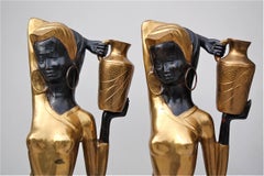 Floor Sculptures of African Female Water Carriers, Late 20th Century