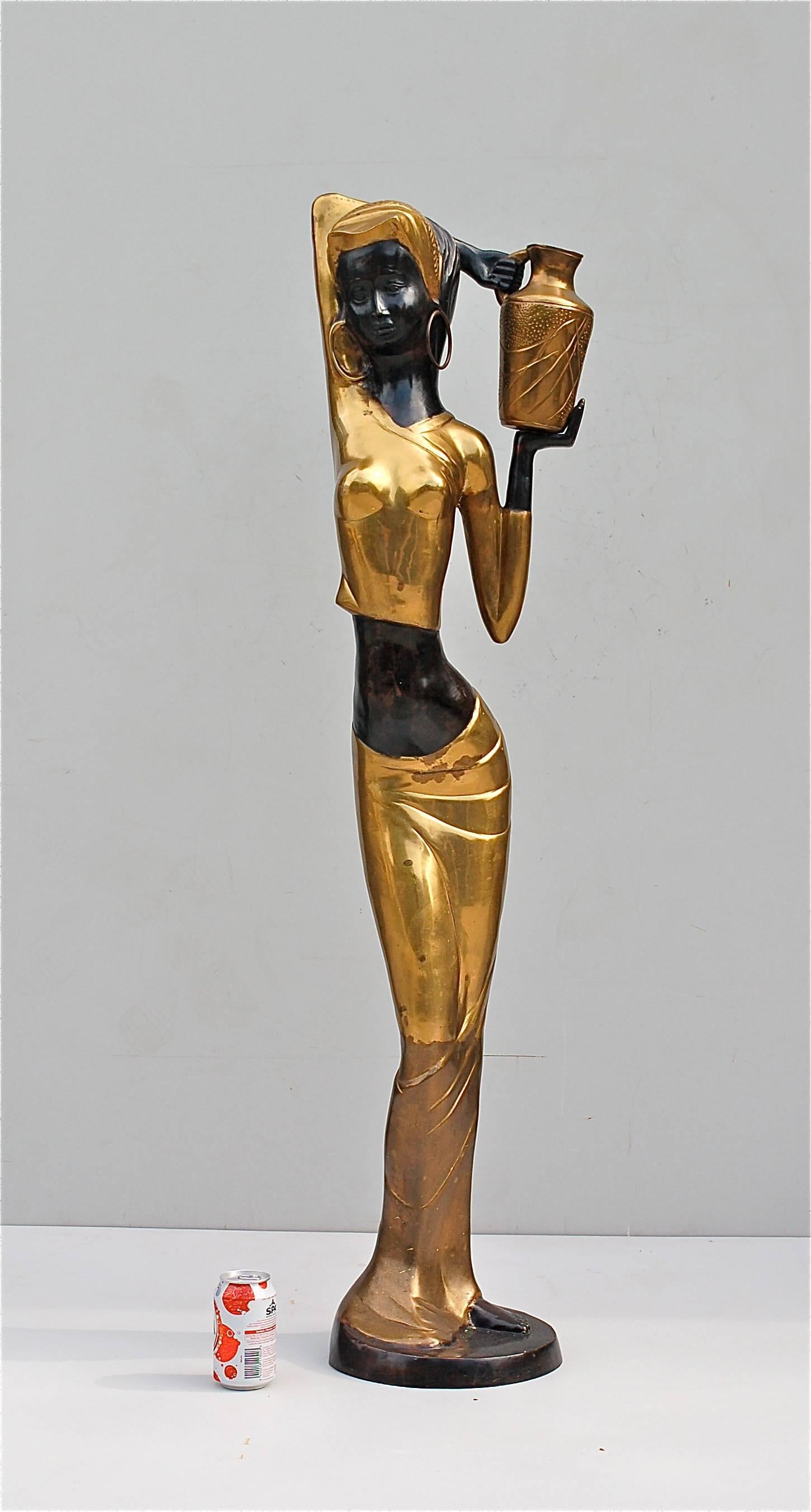 French Floor Sculptures of African Female Water Carriers, Late 20th Century For Sale