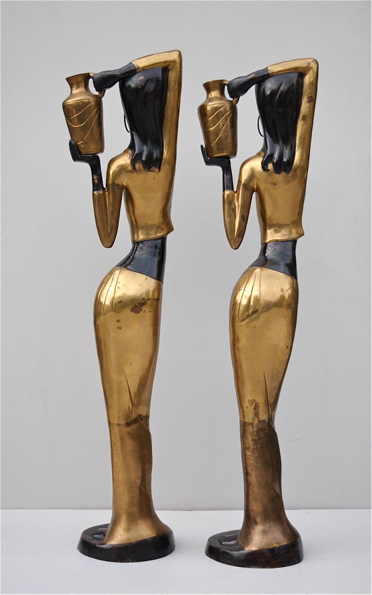 Floor Sculptures of African Female Water Carriers, Late 20th Century