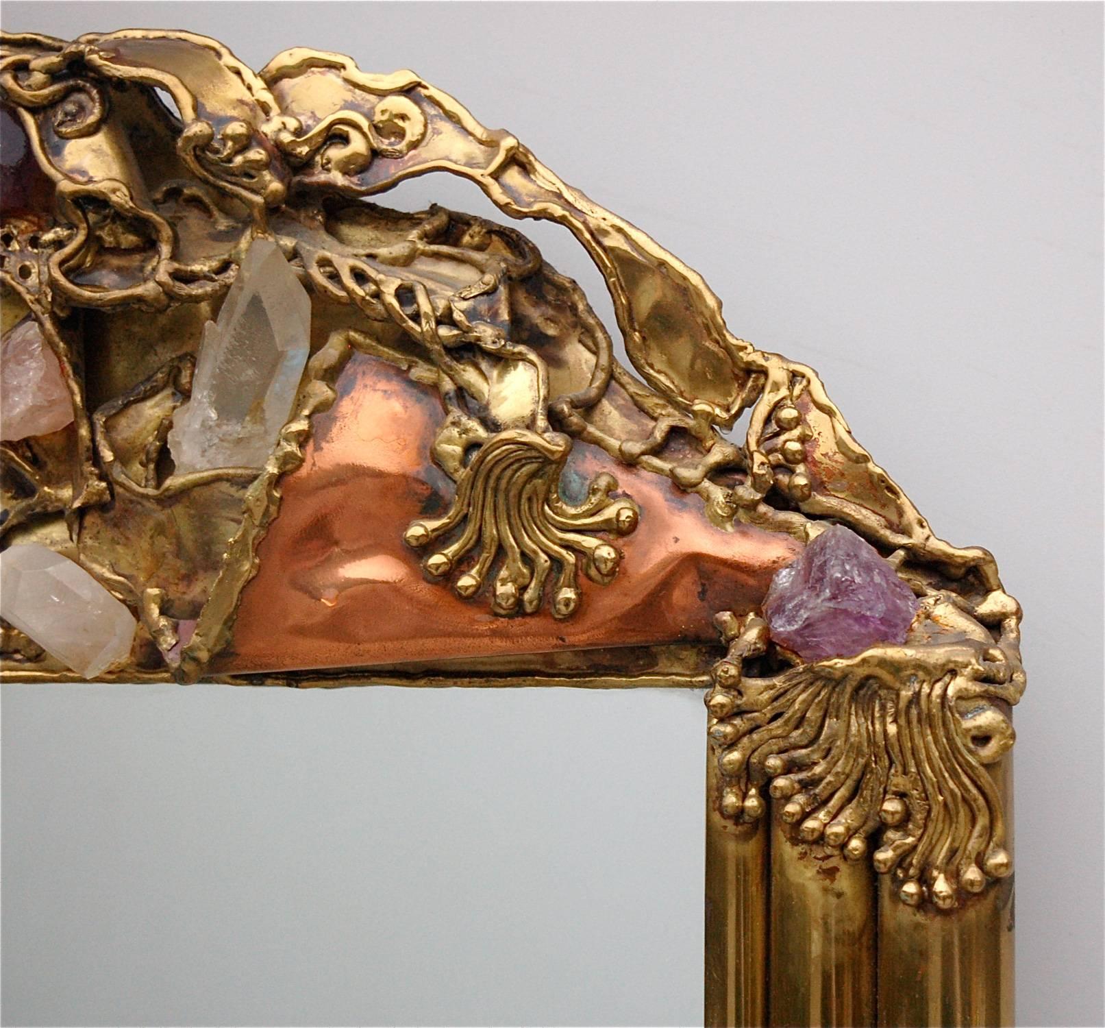 Custom-Made Brass Mirror Encrusted with Semi-Precious Stones, Brazil In Excellent Condition For Sale In Noorderwijk, BE