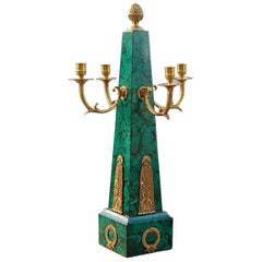 Obelisk Candleholder with Brass and Faux Malachite Finish
