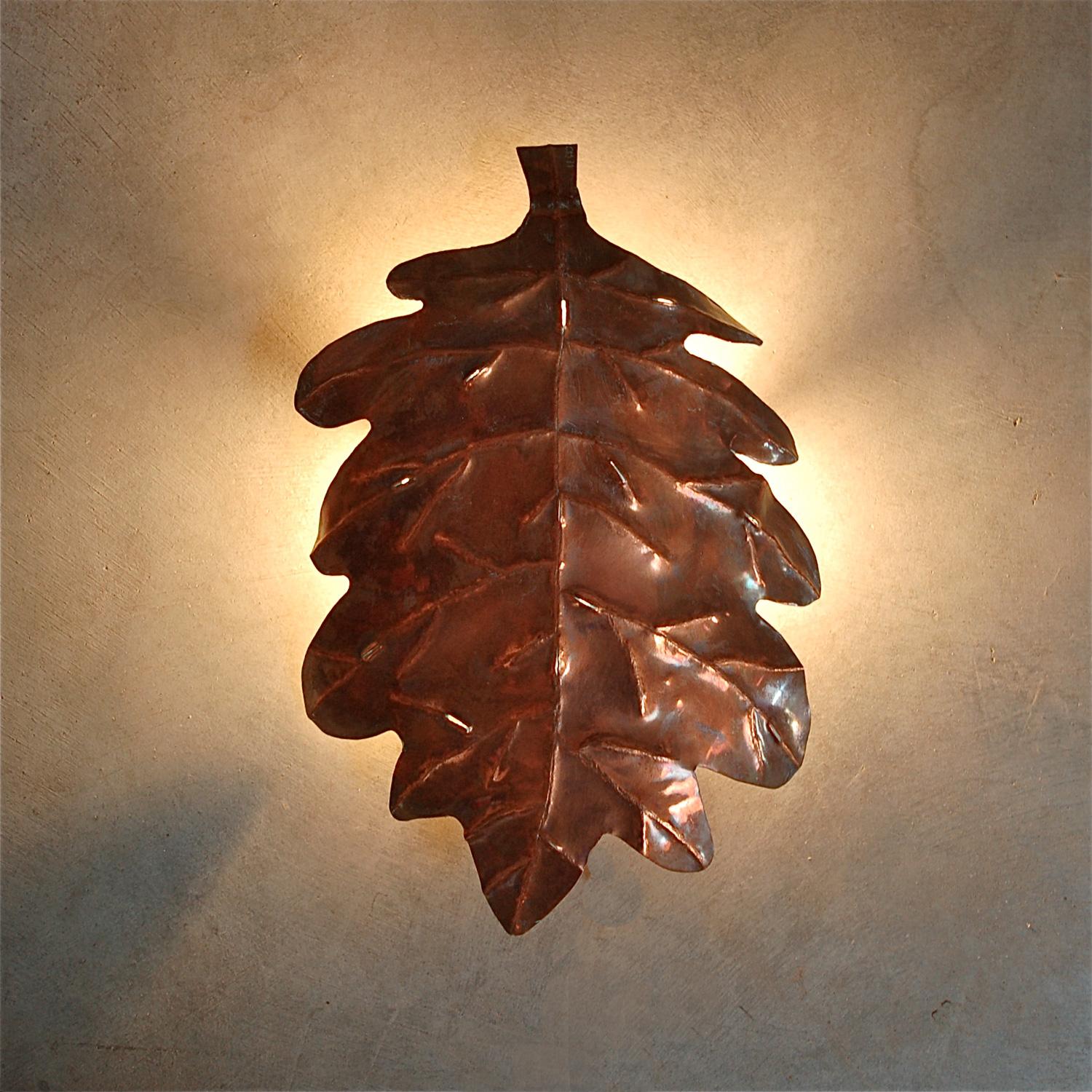 Aesthetic Movement Handcrafted Copper Wall Light in Shape of Leaf, 1970s, Germany For Sale