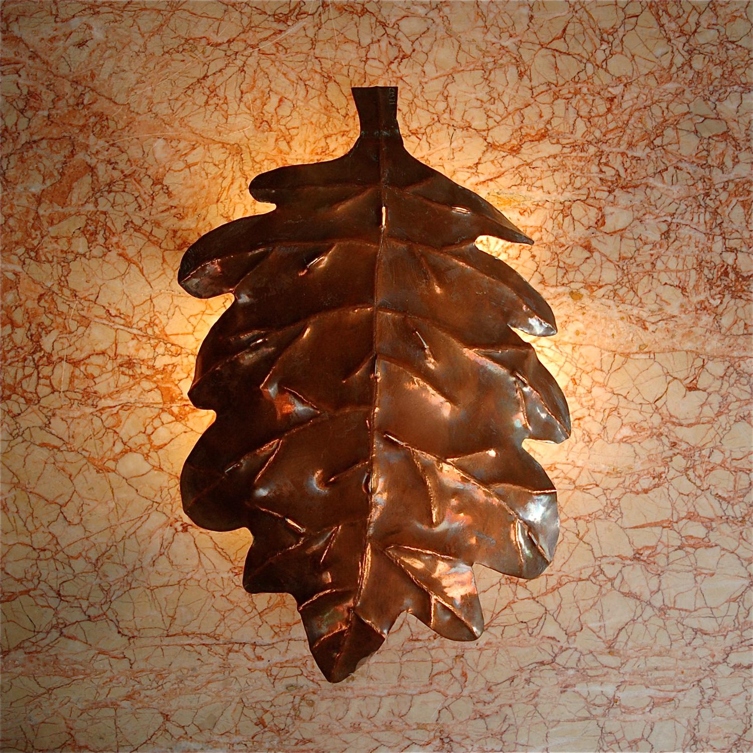 Hand-Crafted Handcrafted Copper Wall Light in Shape of Leaf, 1970s, Germany For Sale