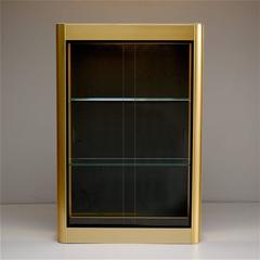 Gold Colored Wall Display Cabinet or Vitrine with Sliding Glass Doors, 1970s