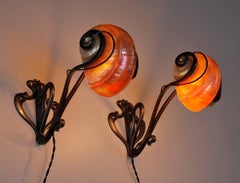 Pair of Art Nouveau Nautilus Shell Wall Lights, Early 20th Century