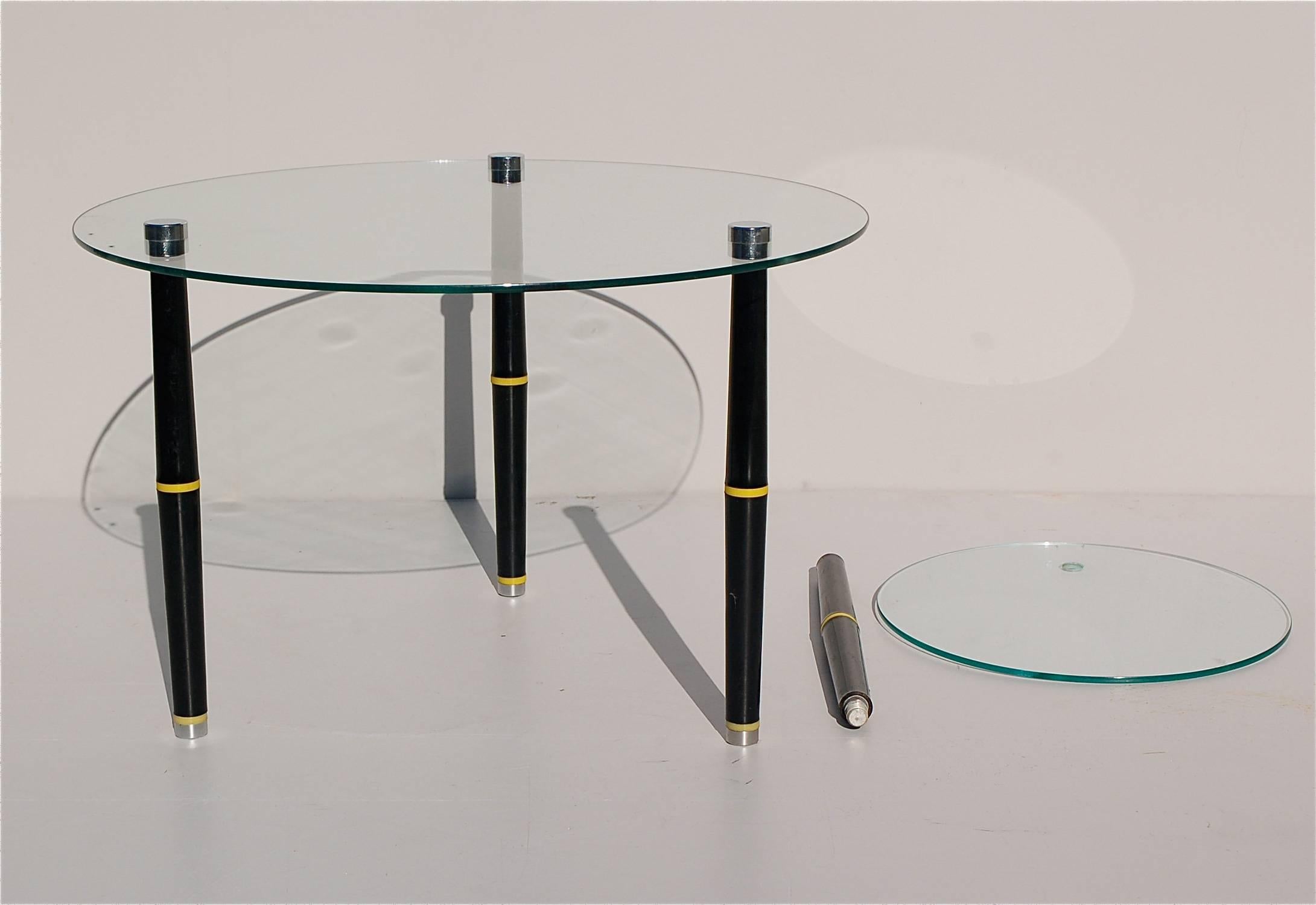 Mid-Century Modern Glass Side Table with Black Colored Legs, Mid-20th Century, Italy