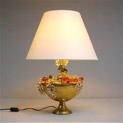 Brass Table Lamp with Glass Fruit Decoration, Mid-20th Century