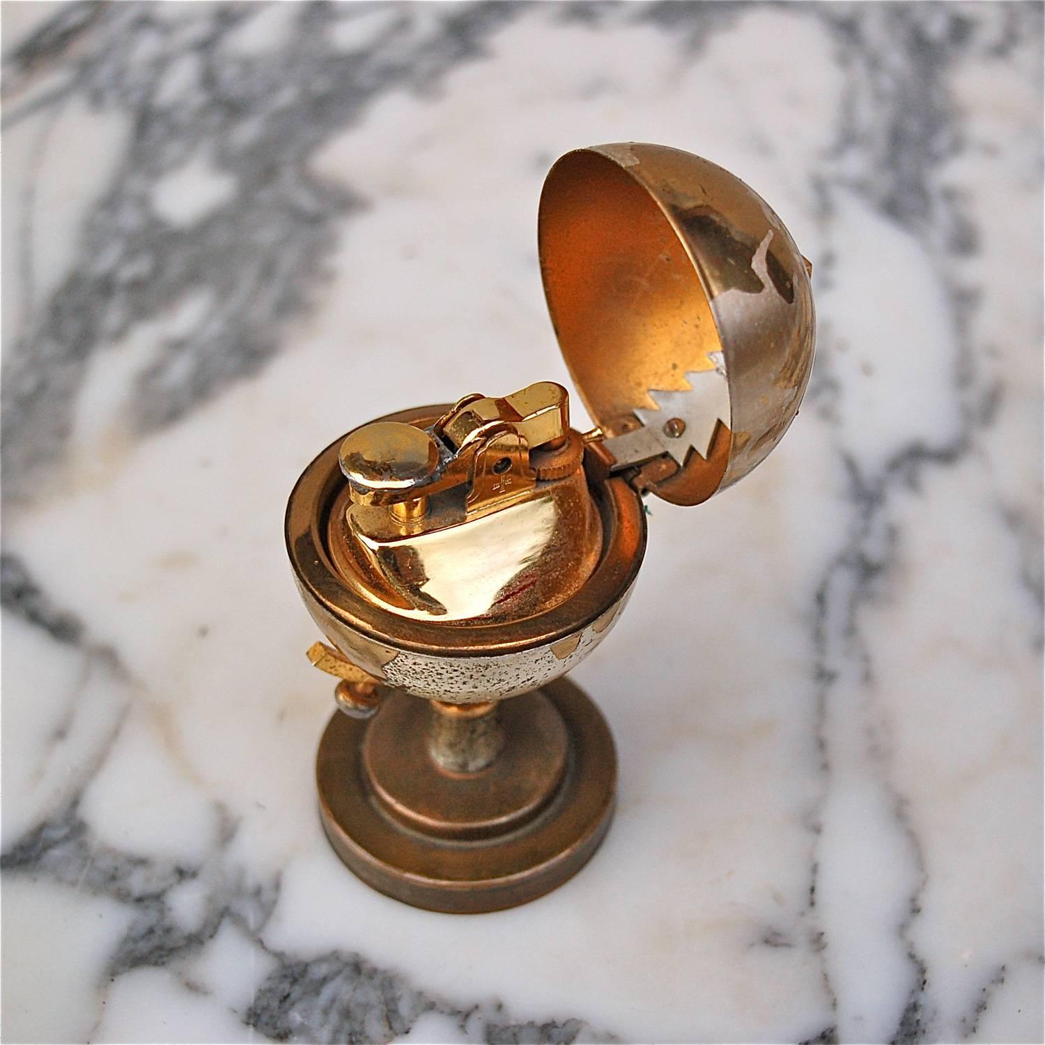 Mid-Century Modern Mid-20th Century Brass Globe Cigarette Lighter