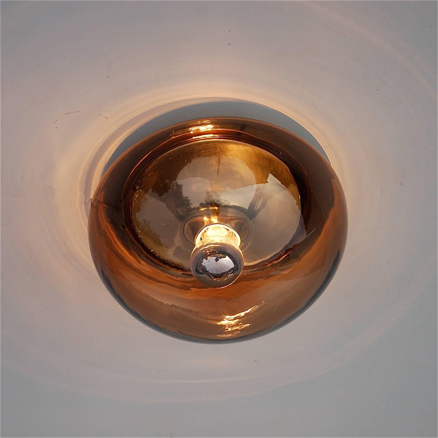 Mid-Century Modern RAAK Style Flush Mounted Glass Domed Lamp, 1970s For Sale