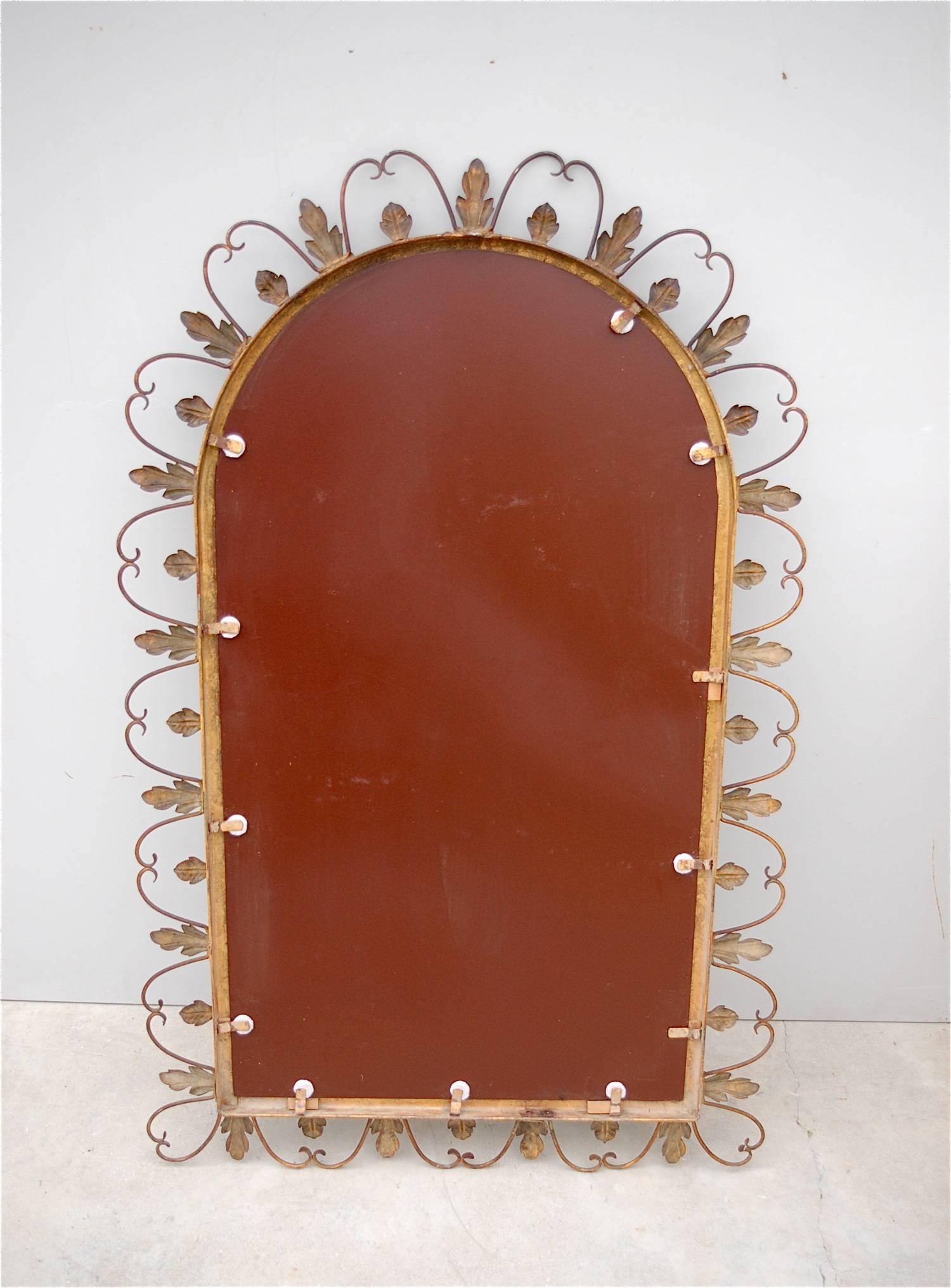 Metal Hollywood Regency Beveled Edge Wall Mirror, circa 1950s For Sale