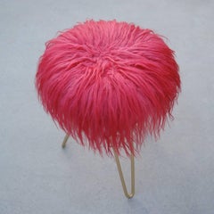 Vintage Pink Lambswool Stool on Tripod Legs