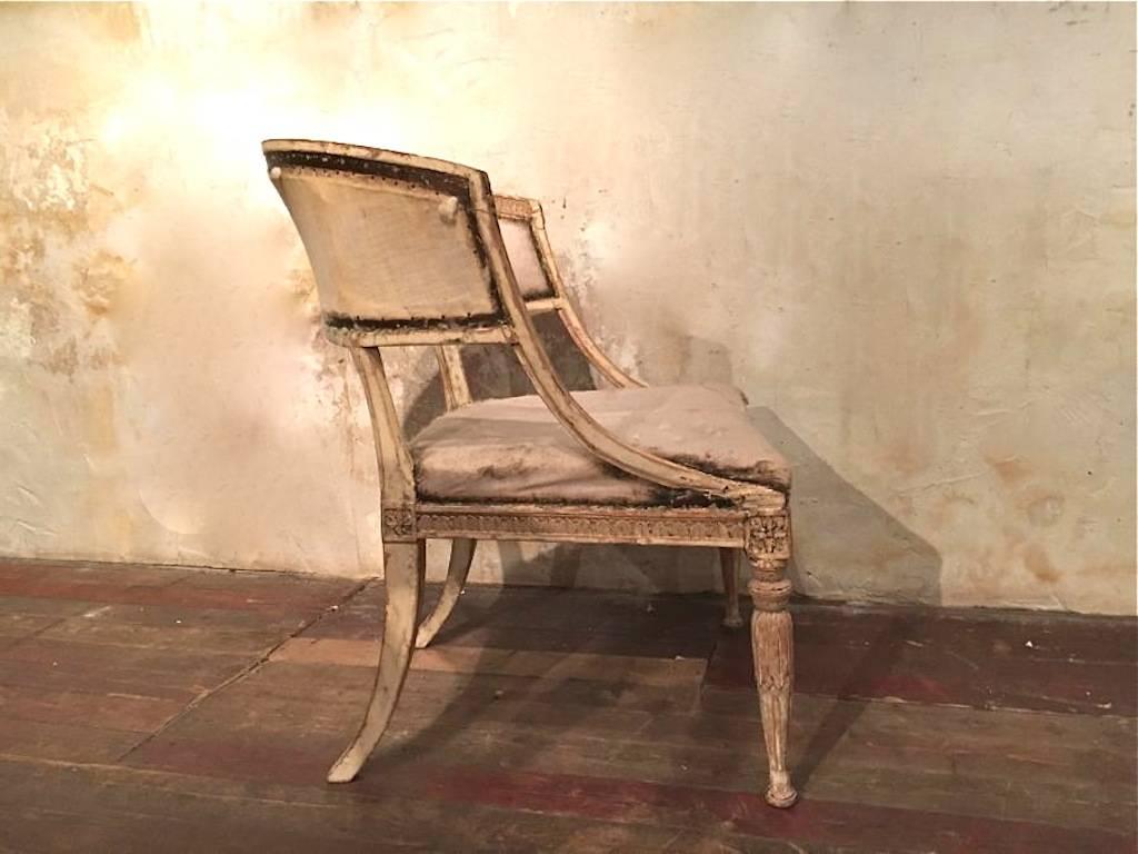 Hand-Carved 18th Century Swedish Gustavian Barrel Back Chair