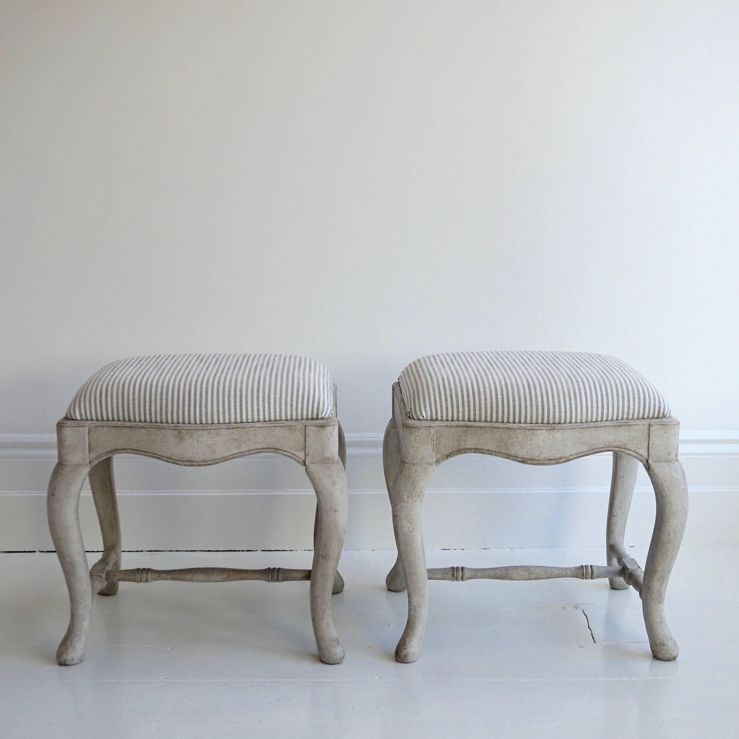 Hand-Carved Pair of Swedish Baroque Tabouret Stools