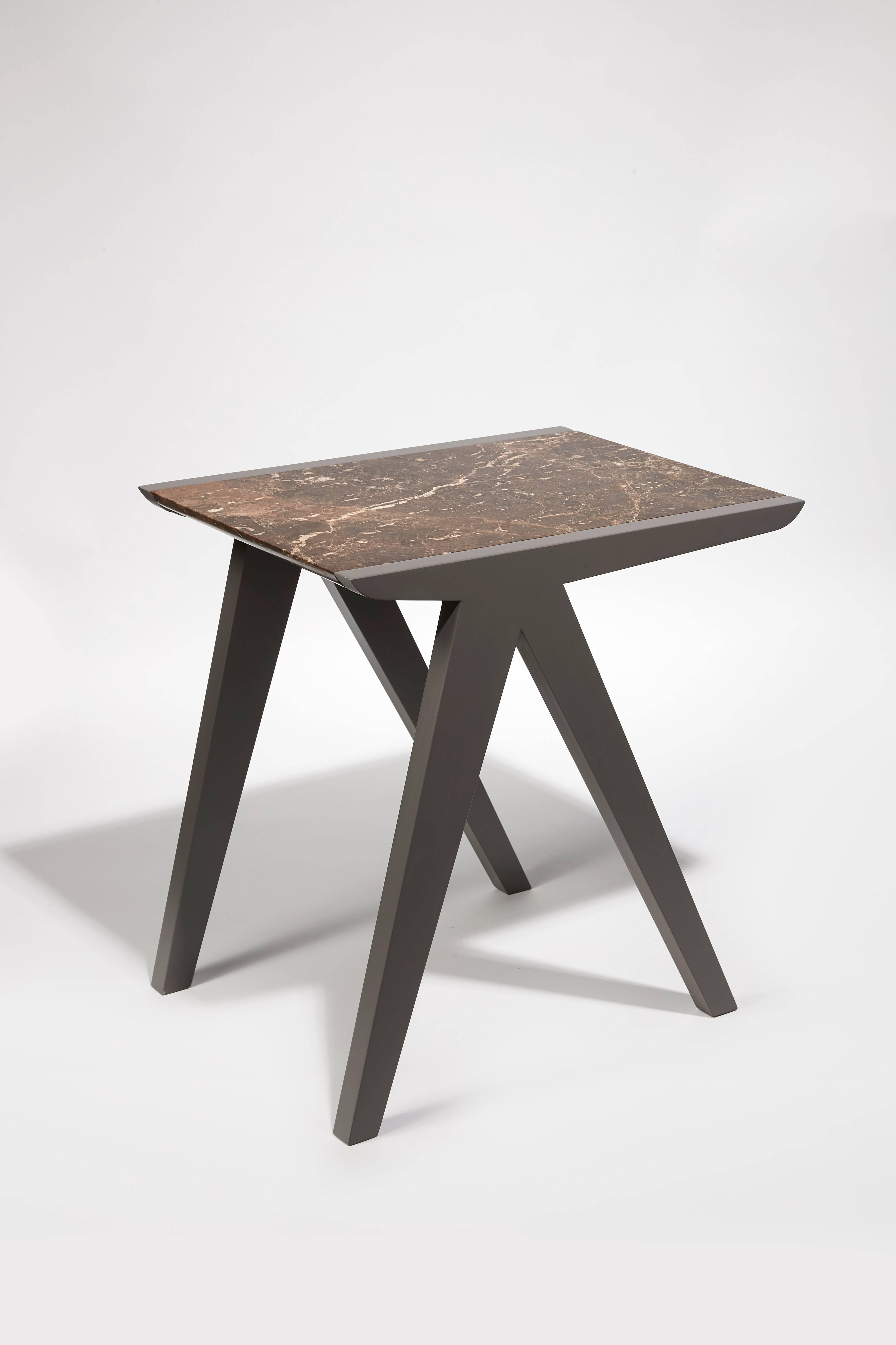 Beechwood, grey lacquer, black marble. Available in several colors.
Measures: 21.5 x 16 x 21 in.