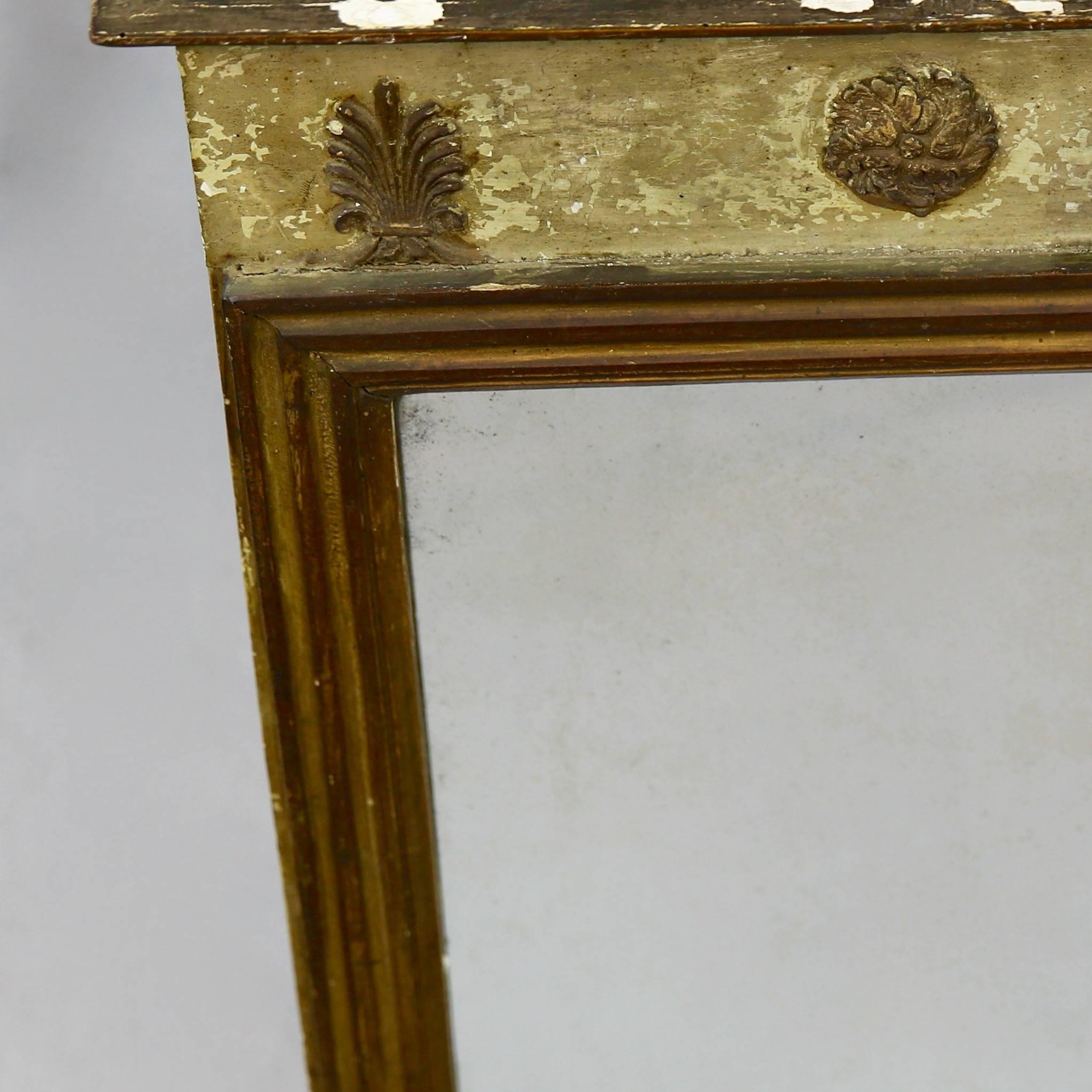 Painted Small French Louis Philippe Trumeau Mirror with Original Paint Traces For Sale