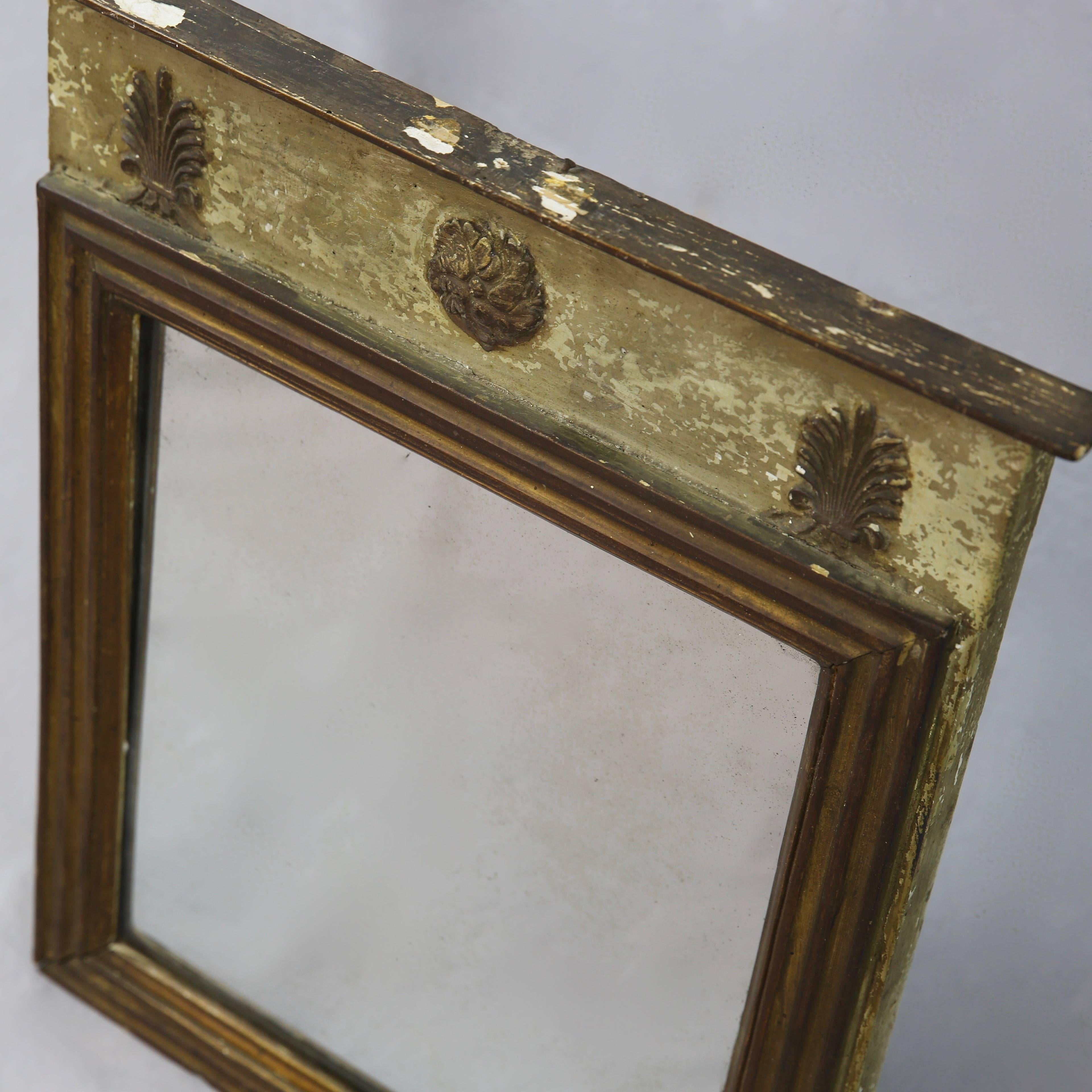 Small French Louis Philippe Trumeau Mirror with Original Paint Traces In Good Condition For Sale In Henley-on-Thames, Oxfordshire