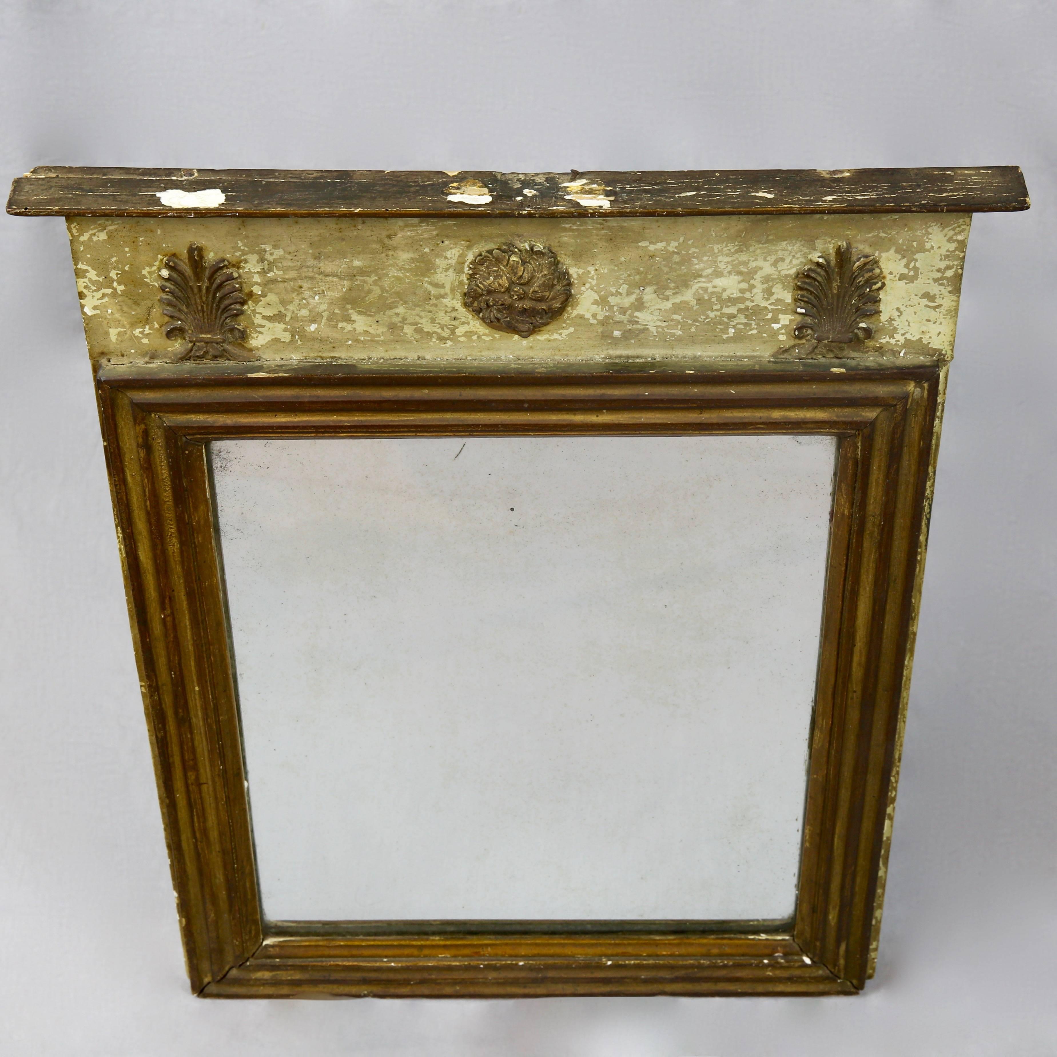 19th Century Small French Louis Philippe Trumeau Mirror with Original Paint Traces For Sale