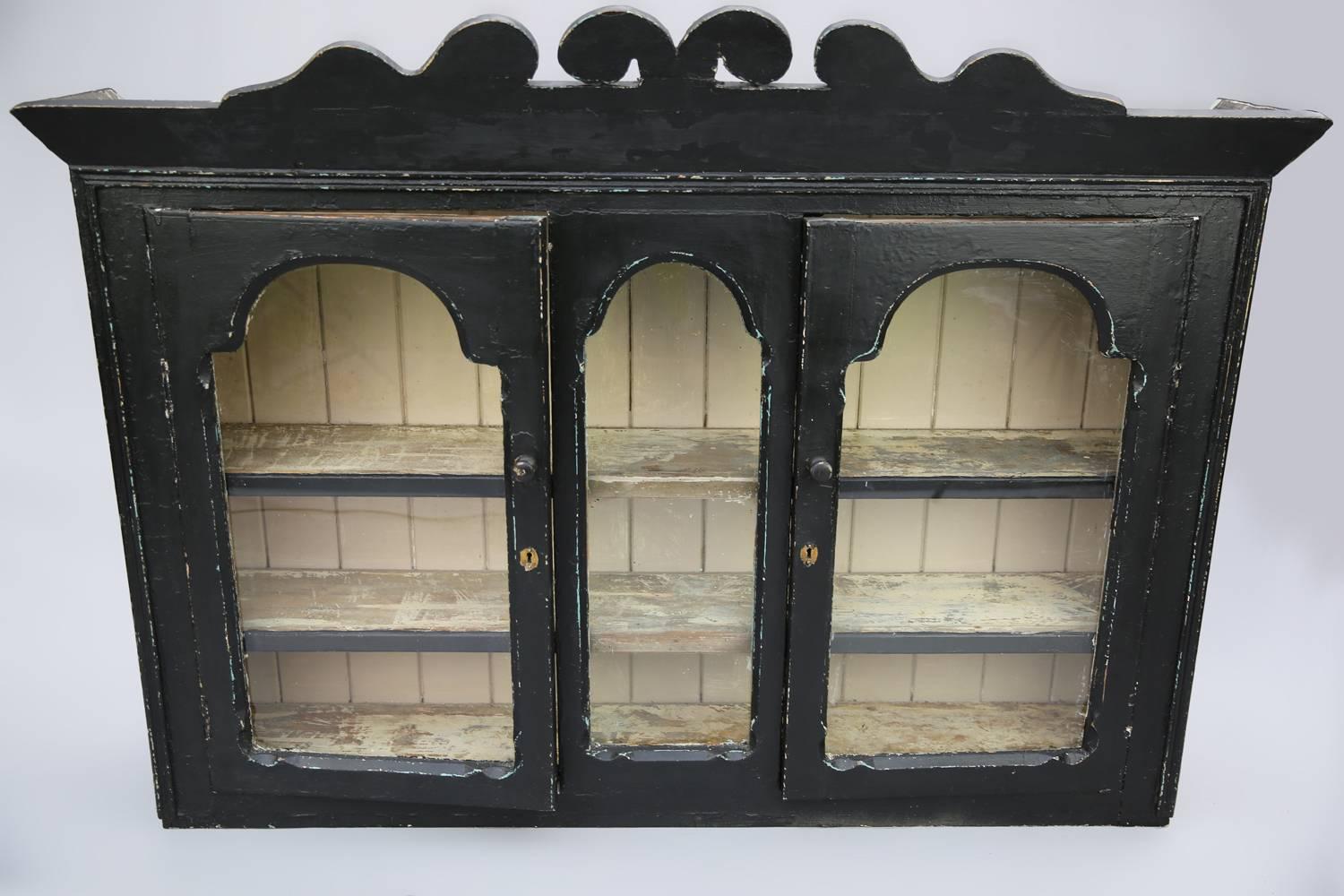 Country 19th Century Georgian Irish Black Glazed Dresser w/ Primitive Carved Pediment For Sale